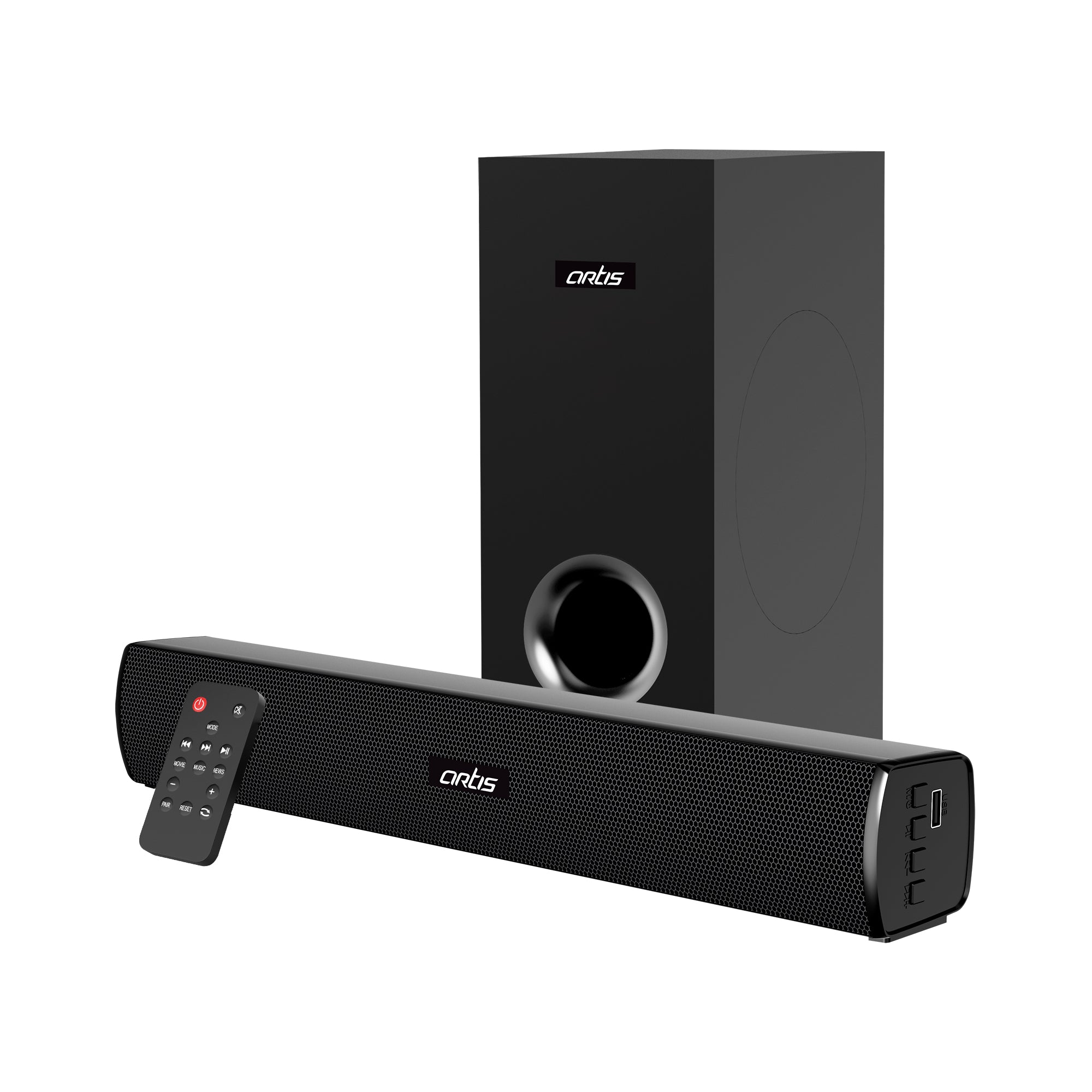 SoundHub 110 60W 2.1 CH Wireless BT Soundbar With Wired Subwoofer, 2 Driver Units & Modes: Bluetooth / HDMI (ARC) / AUX In / USB Input.