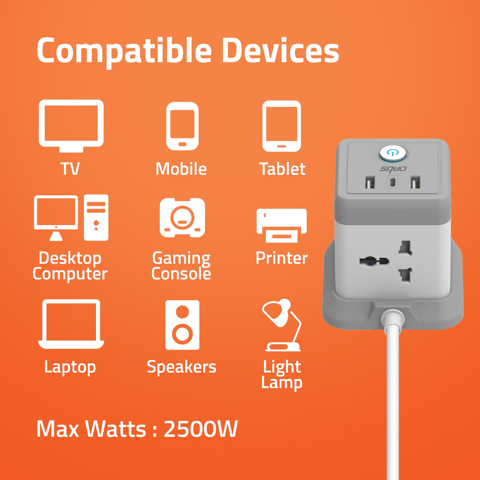 AR-4SS-3USBCB Surge Protector (Grey )
