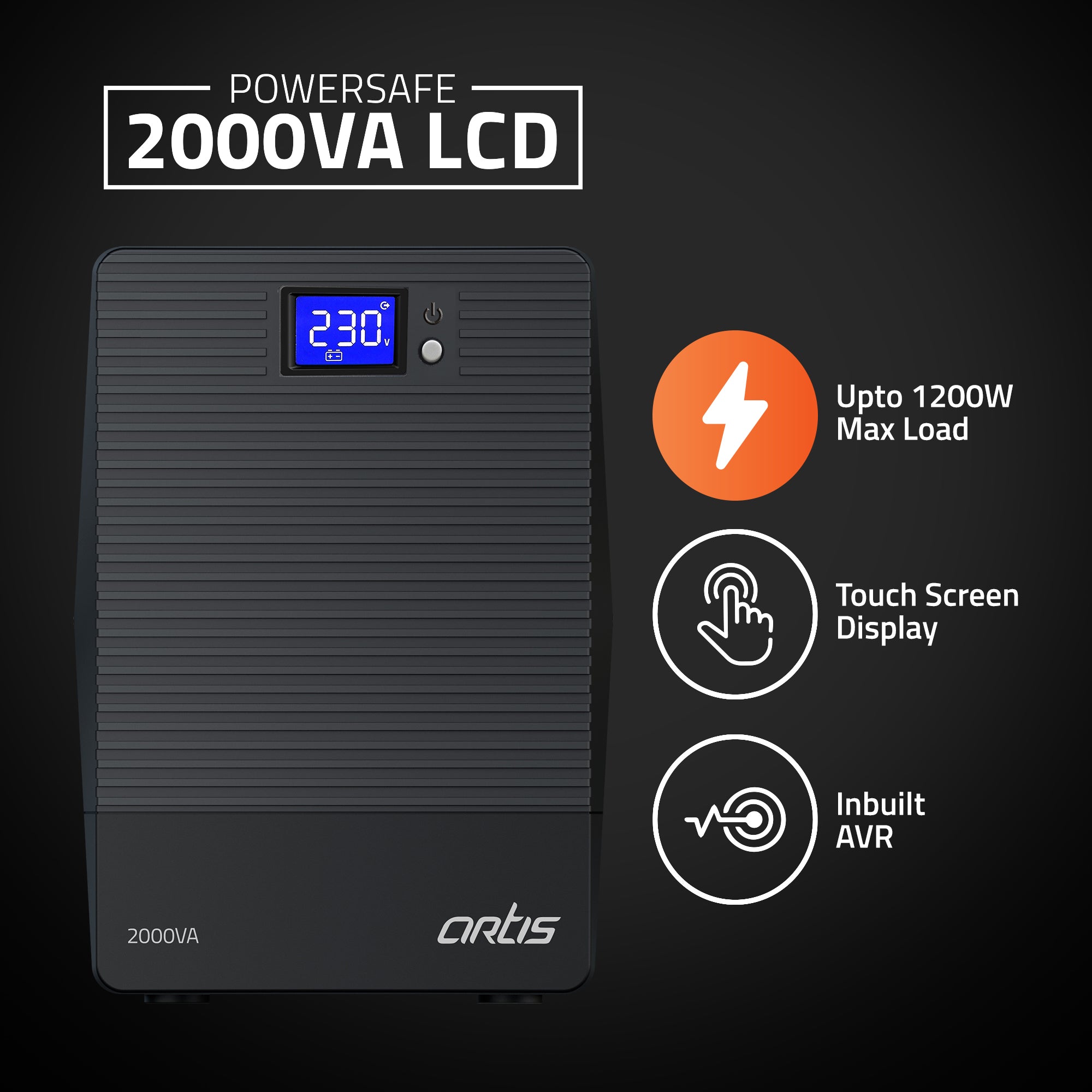 Artis Powersafe 2000VA LCD Line Interactive UPS for Personal /Gaming Computers, Desktop PCs, Laptops, Routers, Networking Devices and Gaming Consoles