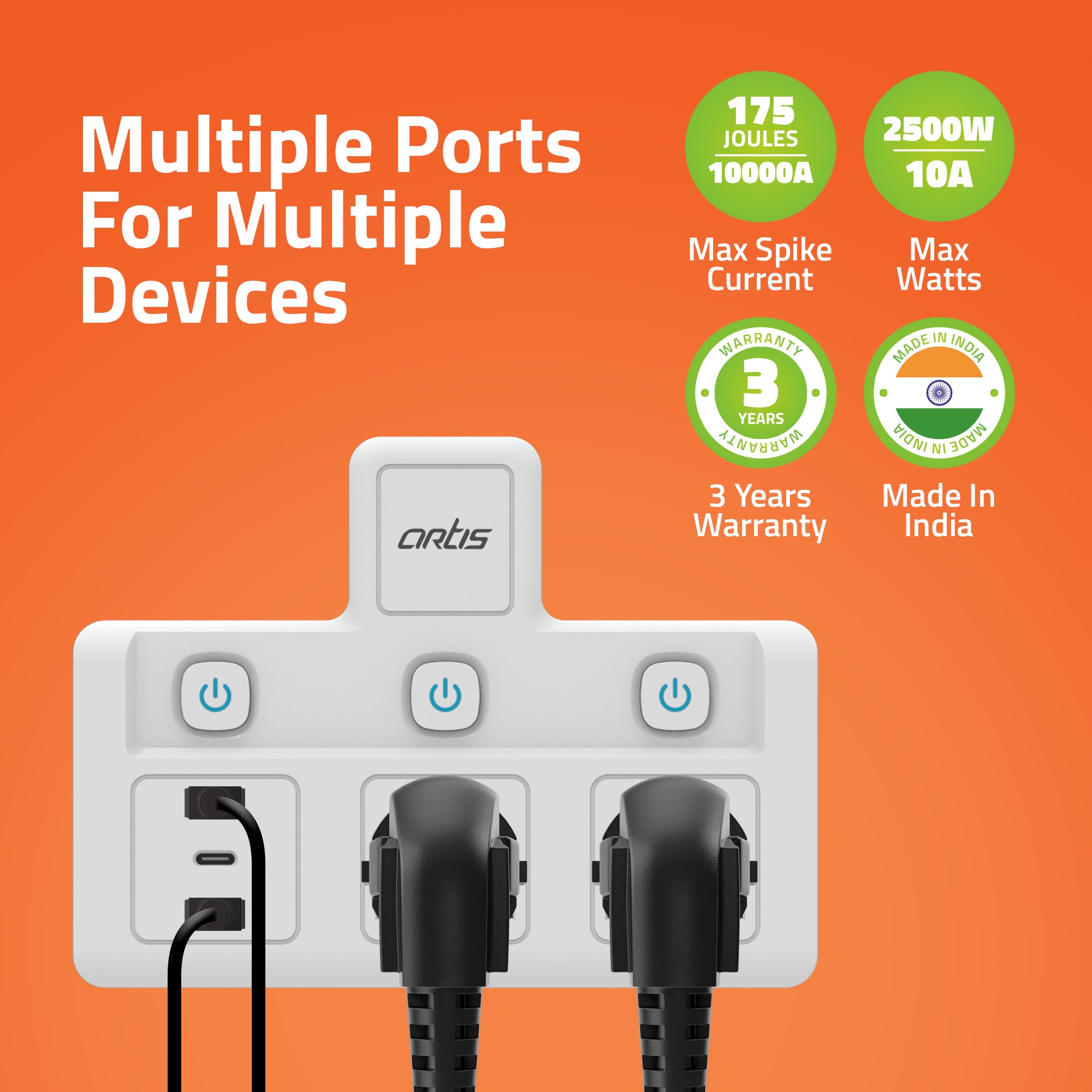 AR-2MS-3USBC Surge Protector