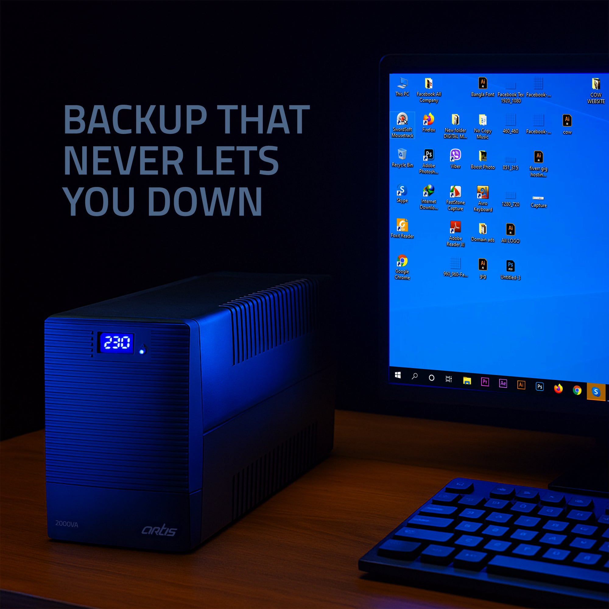 Artis Powersafe 2000VA LCD Line Interactive UPS for Personal /Gaming Computers, Desktop PCs, Laptops, Routers, Networking Devices and Gaming Consoles