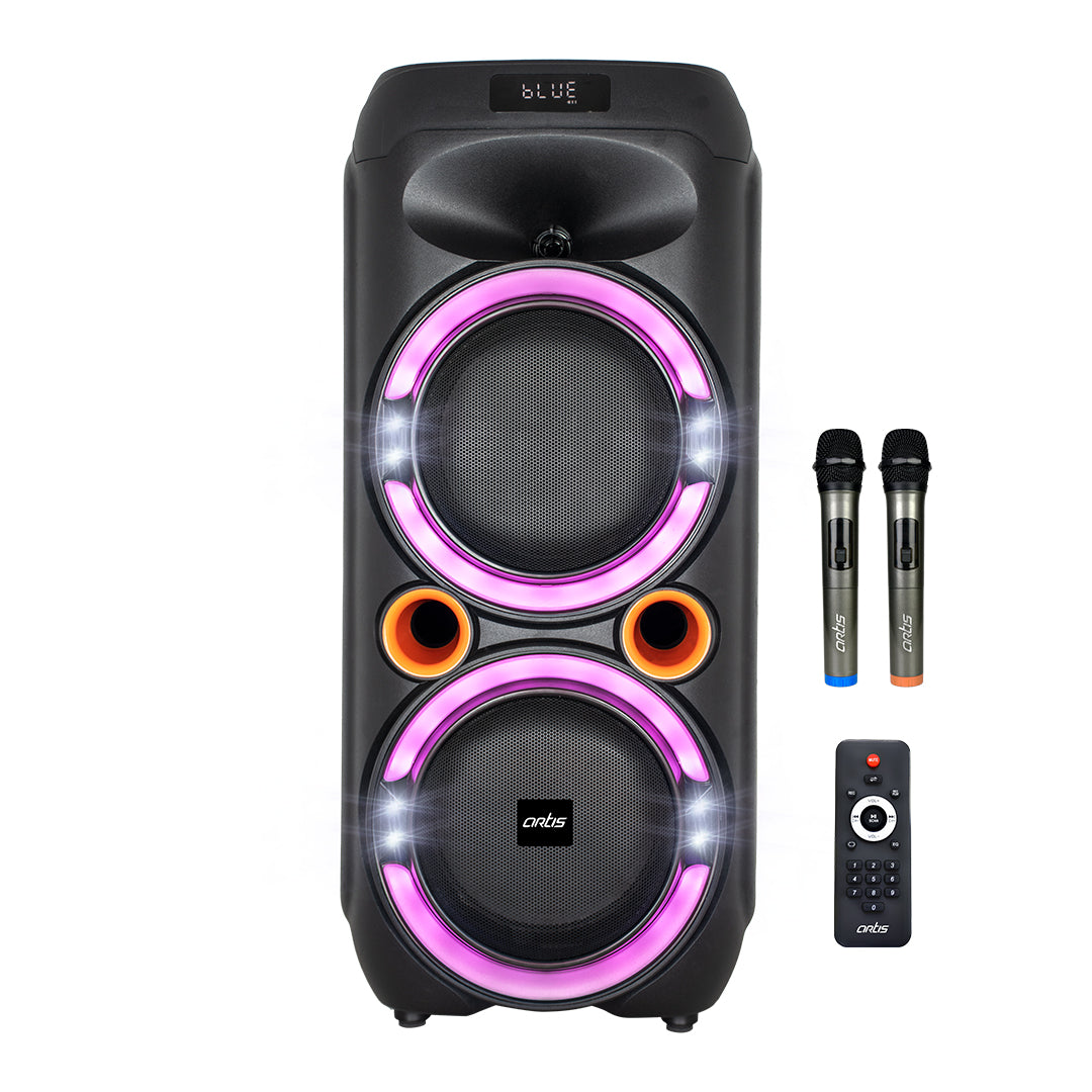 Party 208 Wireless Bluetooth Party Speaker with EQ Mode/FM/USB/Aux in/TF Card & Wireless Mic. (100WRMS)