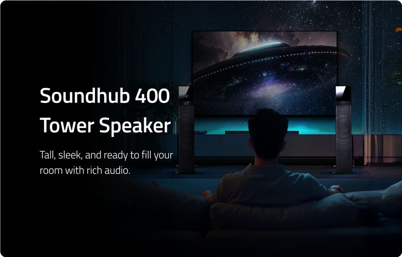 SoundHub 400 Bluetooth Tower Speaker with Bluetooth/HDMI/AUX in/Optical/USB Input /TF card Input/FM /wireless mic and wireless remote (Black ) (200W RMS Output )