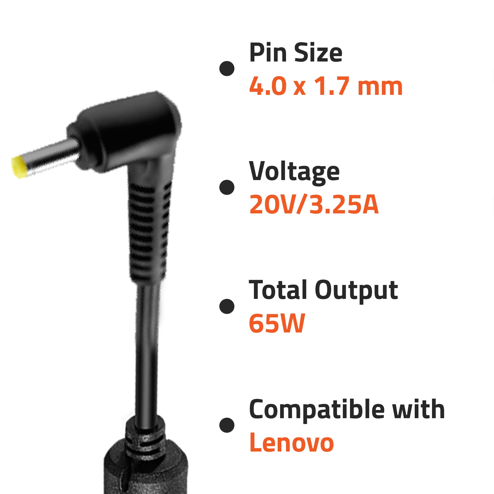 AR0504(N)  65Watt Laptop Adapter Compatible with Lenovo Laptops (20V/3.25A ,Pin : 4.0 x1.7 mm)