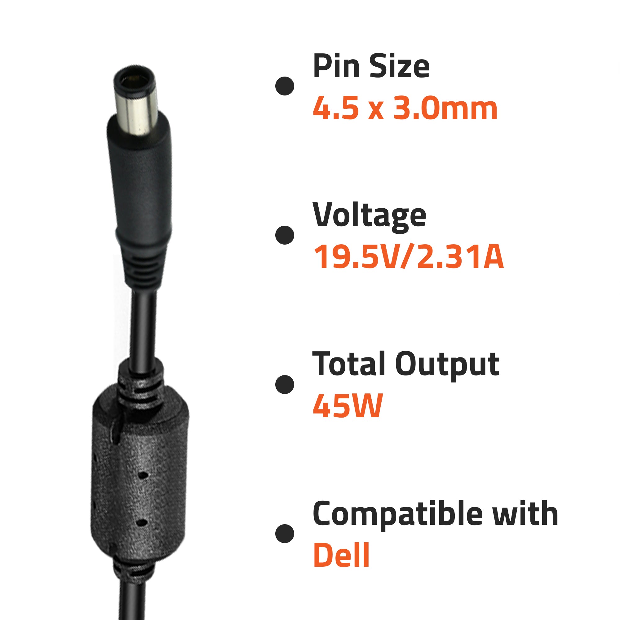 A0402 45Watt Laptop Adapter Compatible with Dell Laptops (19.5V/2.31A ,Pin : 4.5 x 3.0mm)