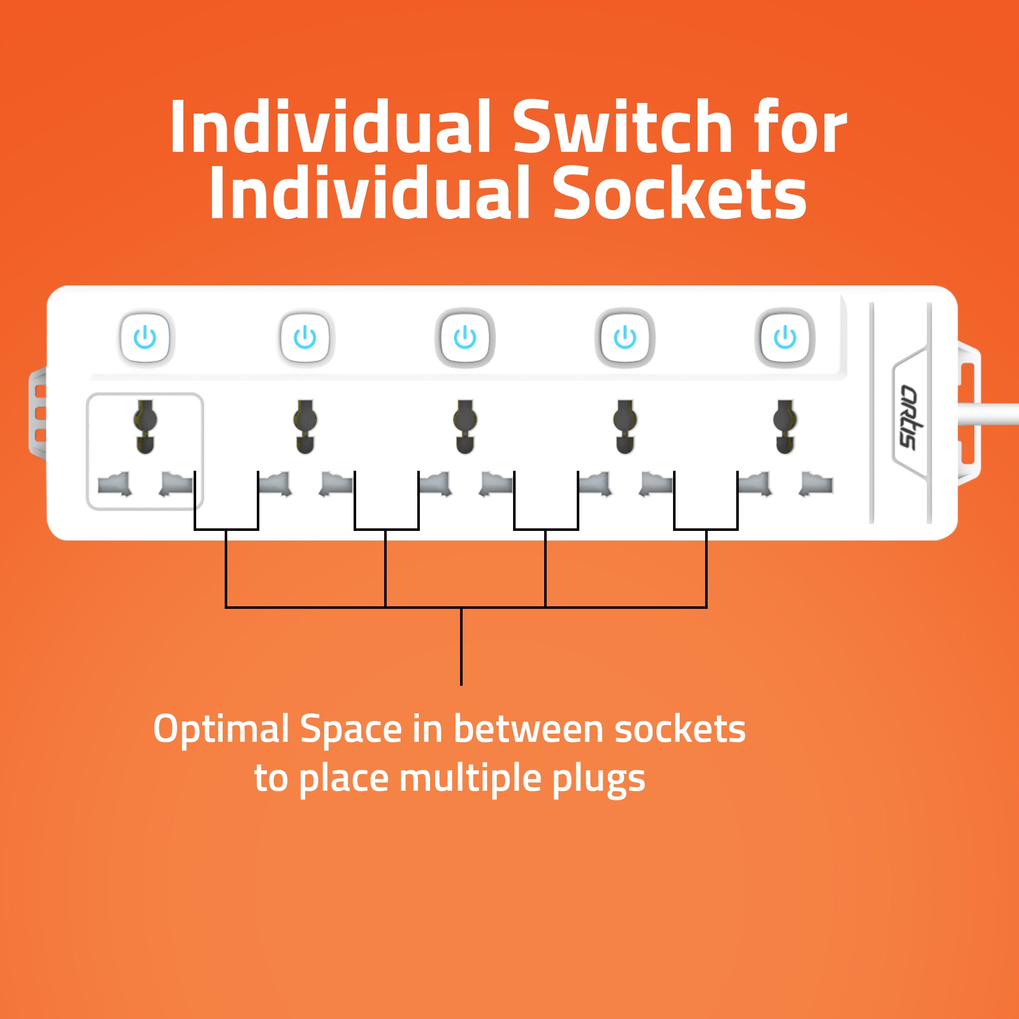 AR-5MS 5 Universal Sockets with Multi Switch Surge Protector