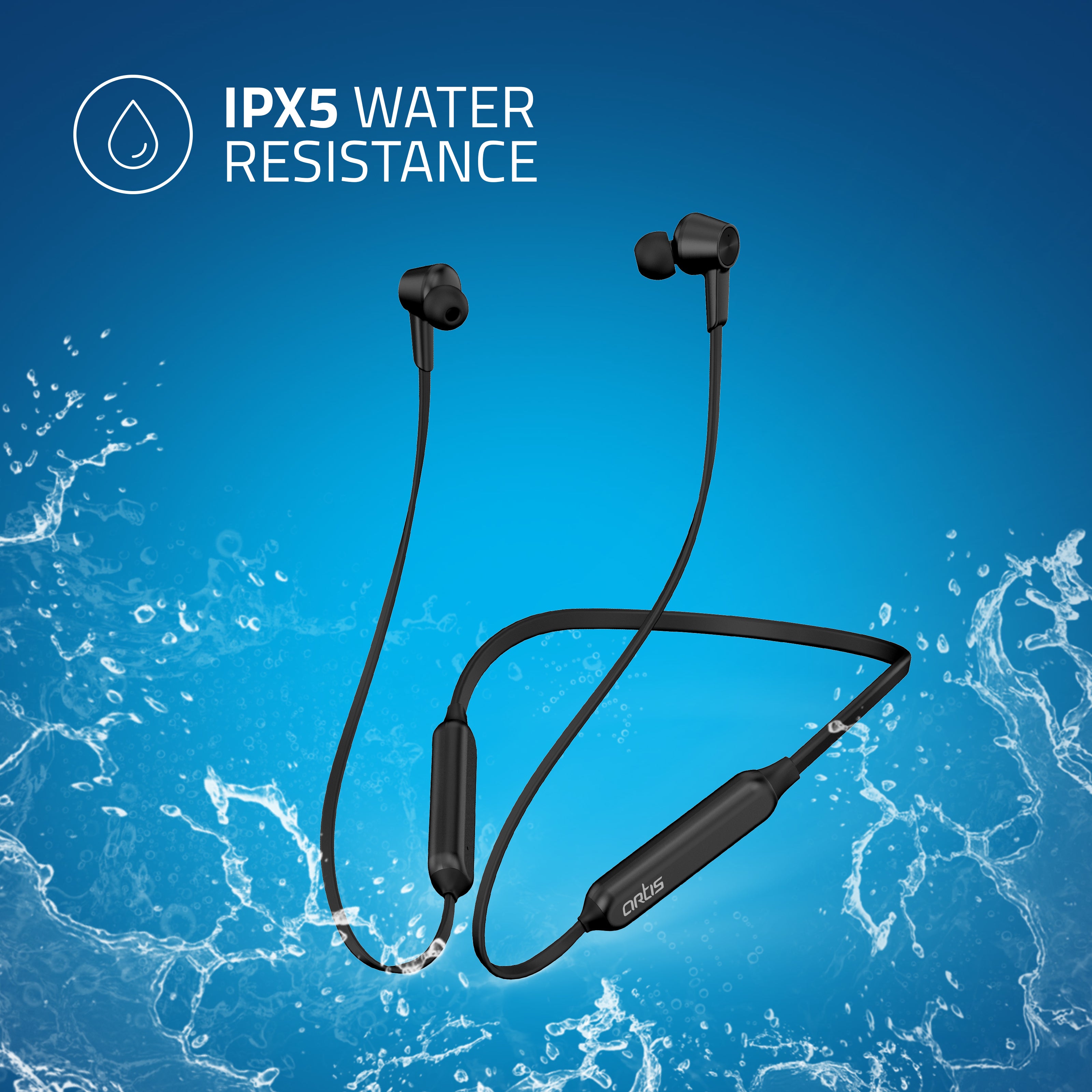 BE990M Artis Sports Bluetooth Wireless Neckband Earphone is IPx5 Water Resistance