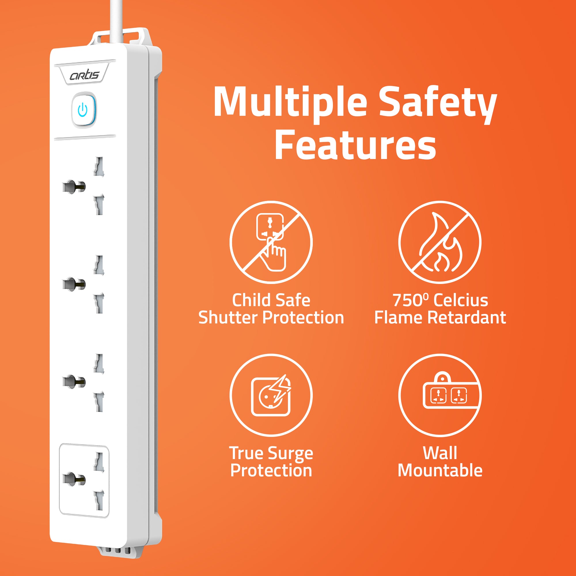 AR-4SS 4 Universal Sockets Surge Protector with Single Switch
