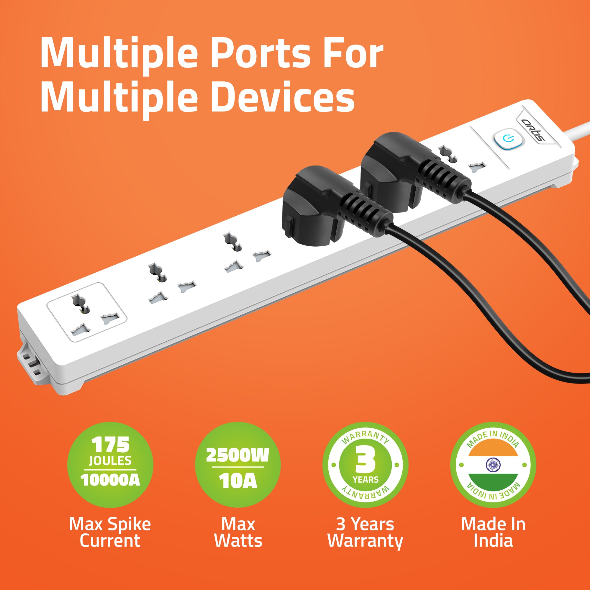AR-6SS 6 Universal Sockets Surge Protector with Single Switch