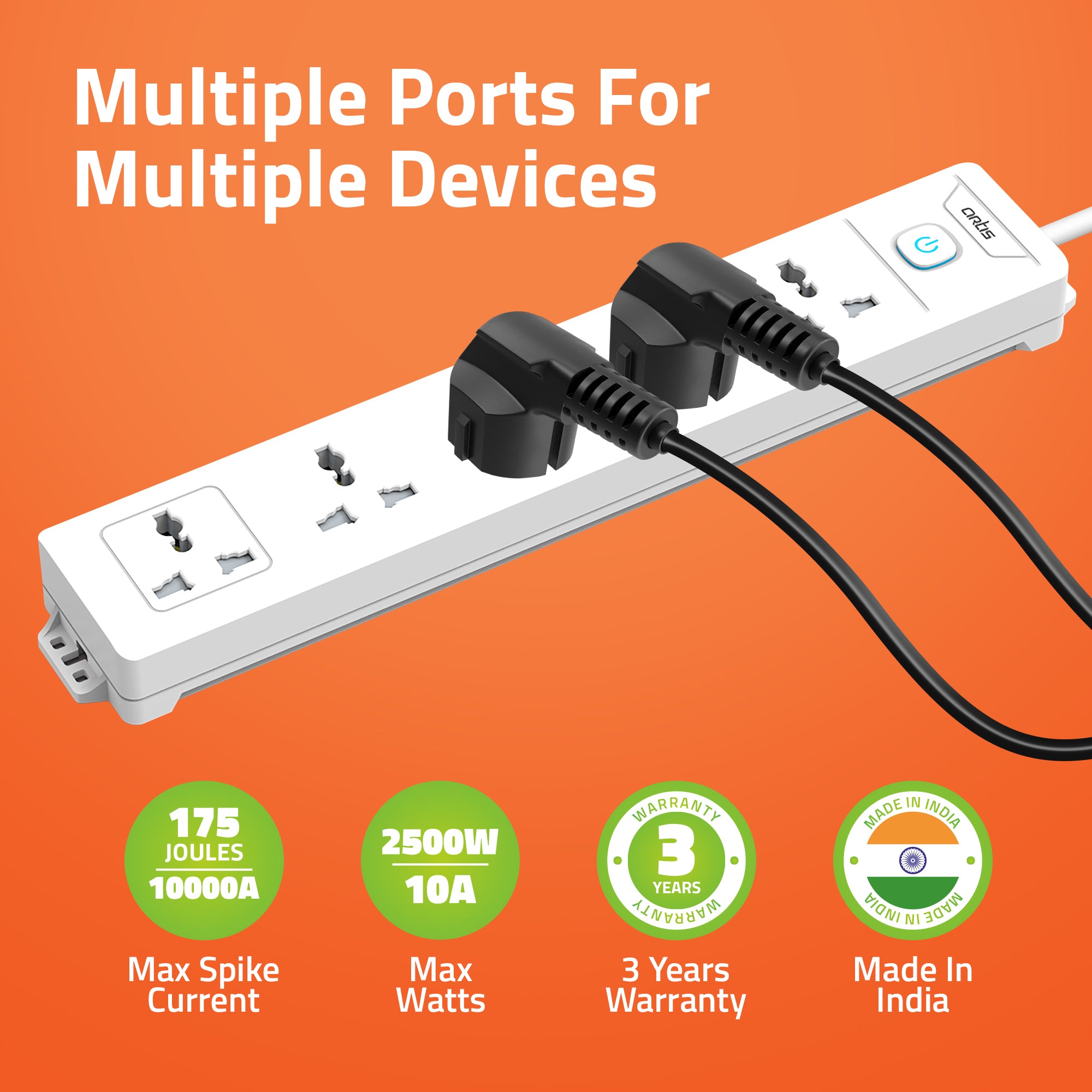 AR-5SS 5 Universal Sockets Surge Protector with Single Switch