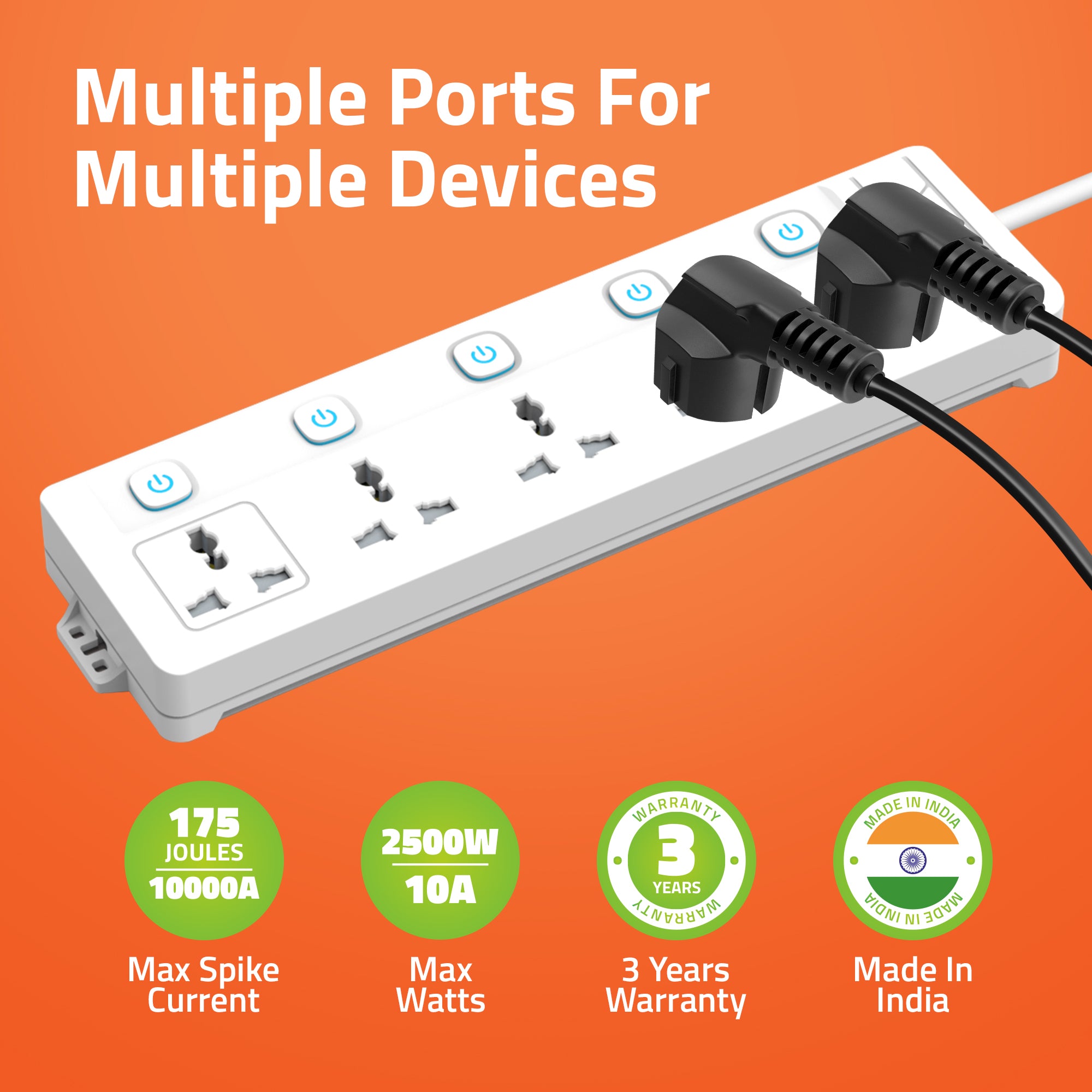 AR-5MS 5 Universal Sockets with Multi Switch Surge Protector