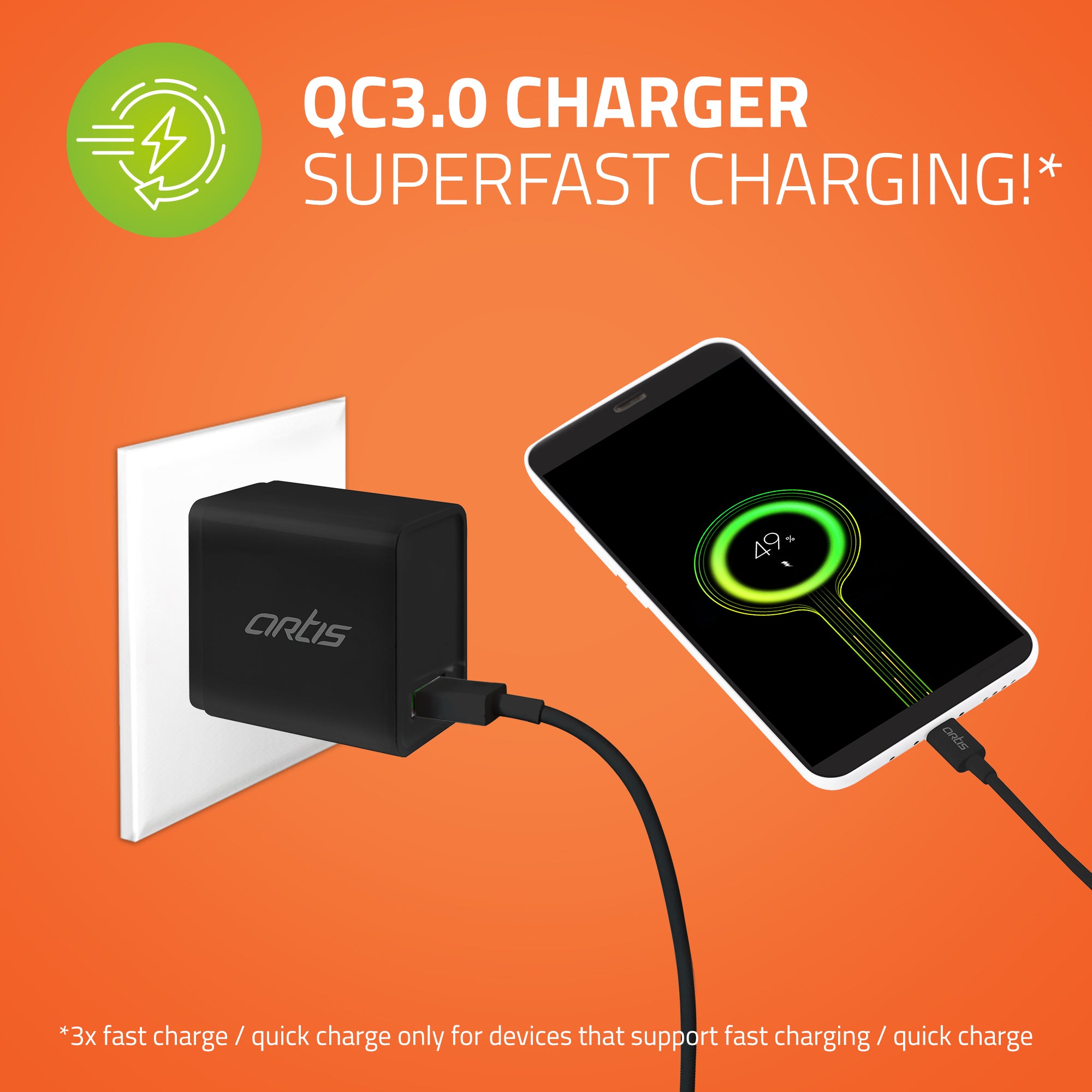 UQC100 QC3.0 Quick Wall Charger Adapter with Type C Cable(Black)