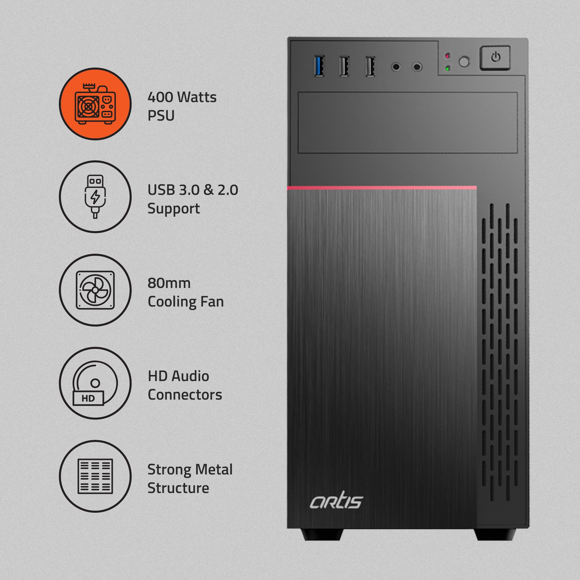 2720 3.0 Computer Cabinet Support Micro ATX Motherboard, 1 x 80mm Fan with 400W Power Supply