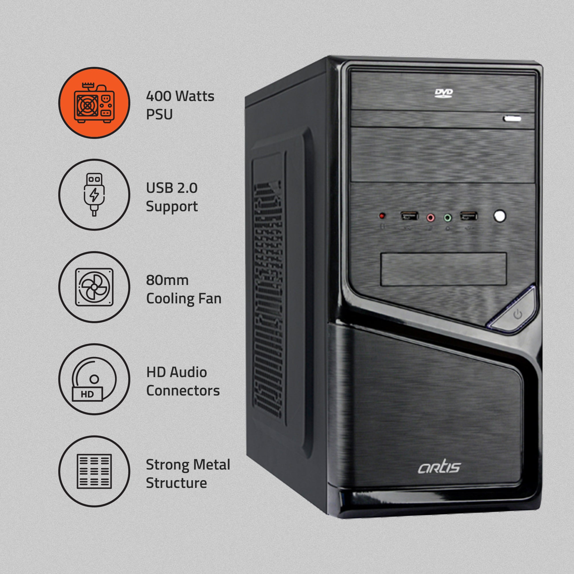 3330 2.0 Computer Cabinet Support Micro ATX Motherboard, 1 x 80mm Fan with 400W Power Supply