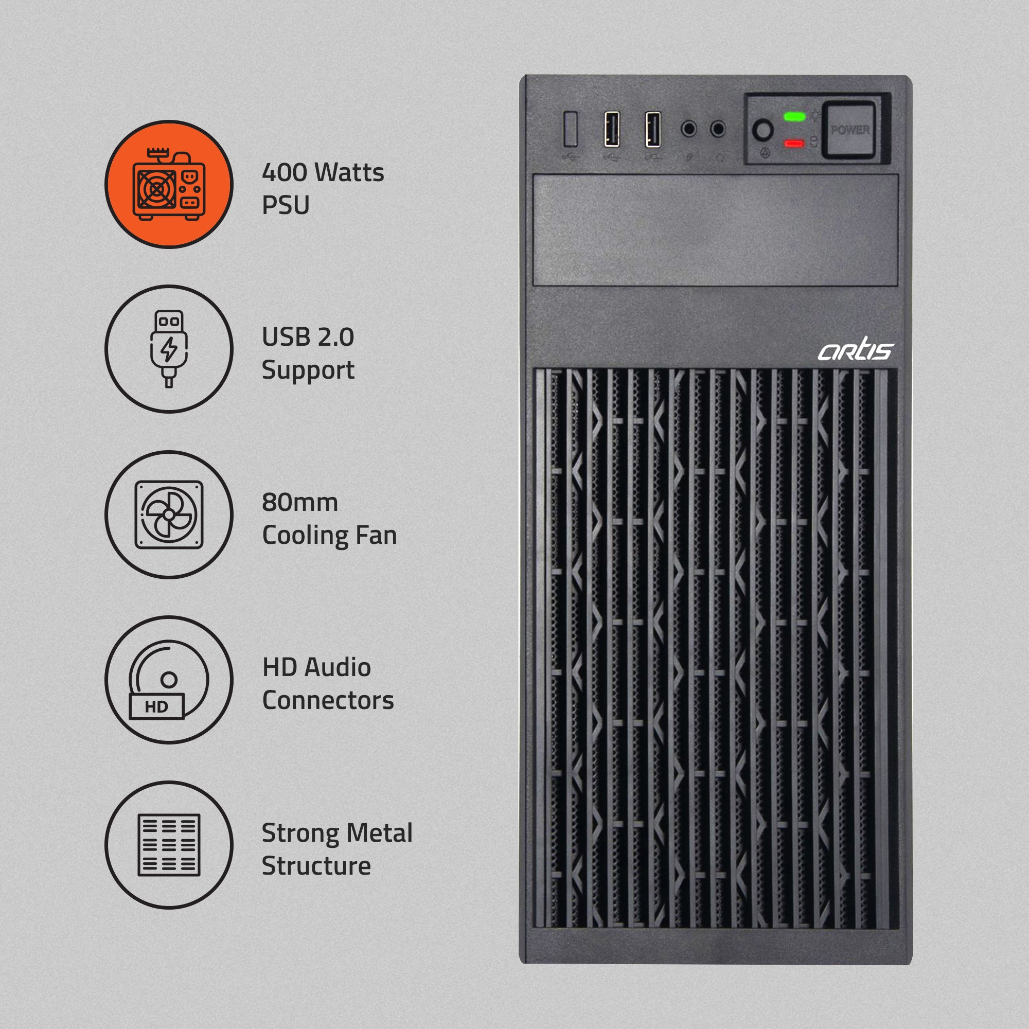 2820 2.0 Computer Cabinet Support Micro ATX Motherboard, 1 x 80mm Fan with 400W Power Supply