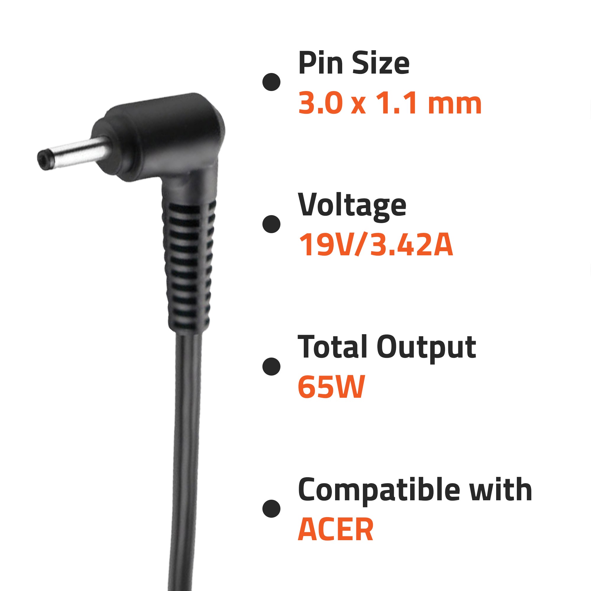 AR0503(N) 65 Watt Laptop Charger Adapter Compatible with Acer Laptops (19V/3.42A ,Pin : 3.0mm x 1.1 mm))