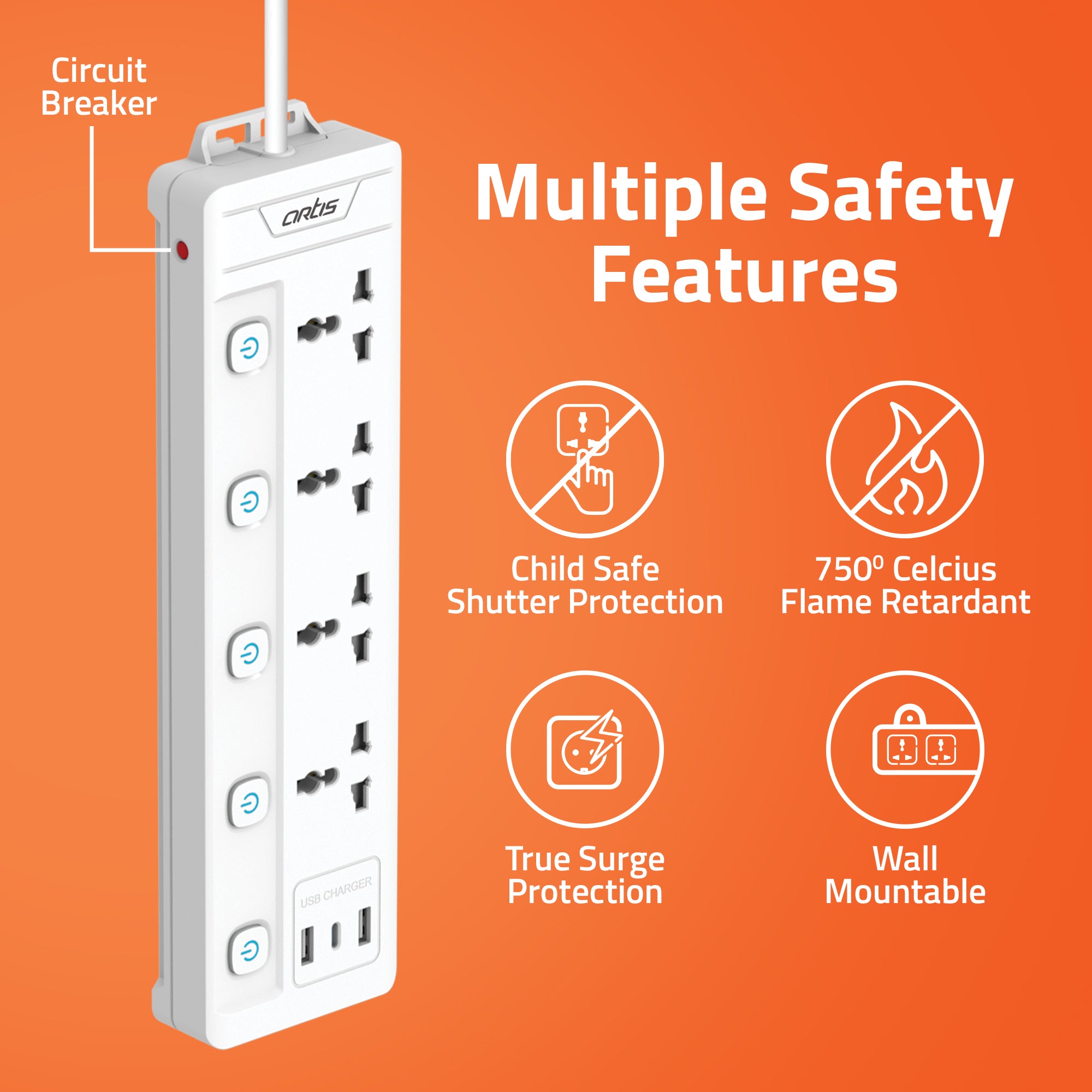AR-4MS-USBC Surge Protector
