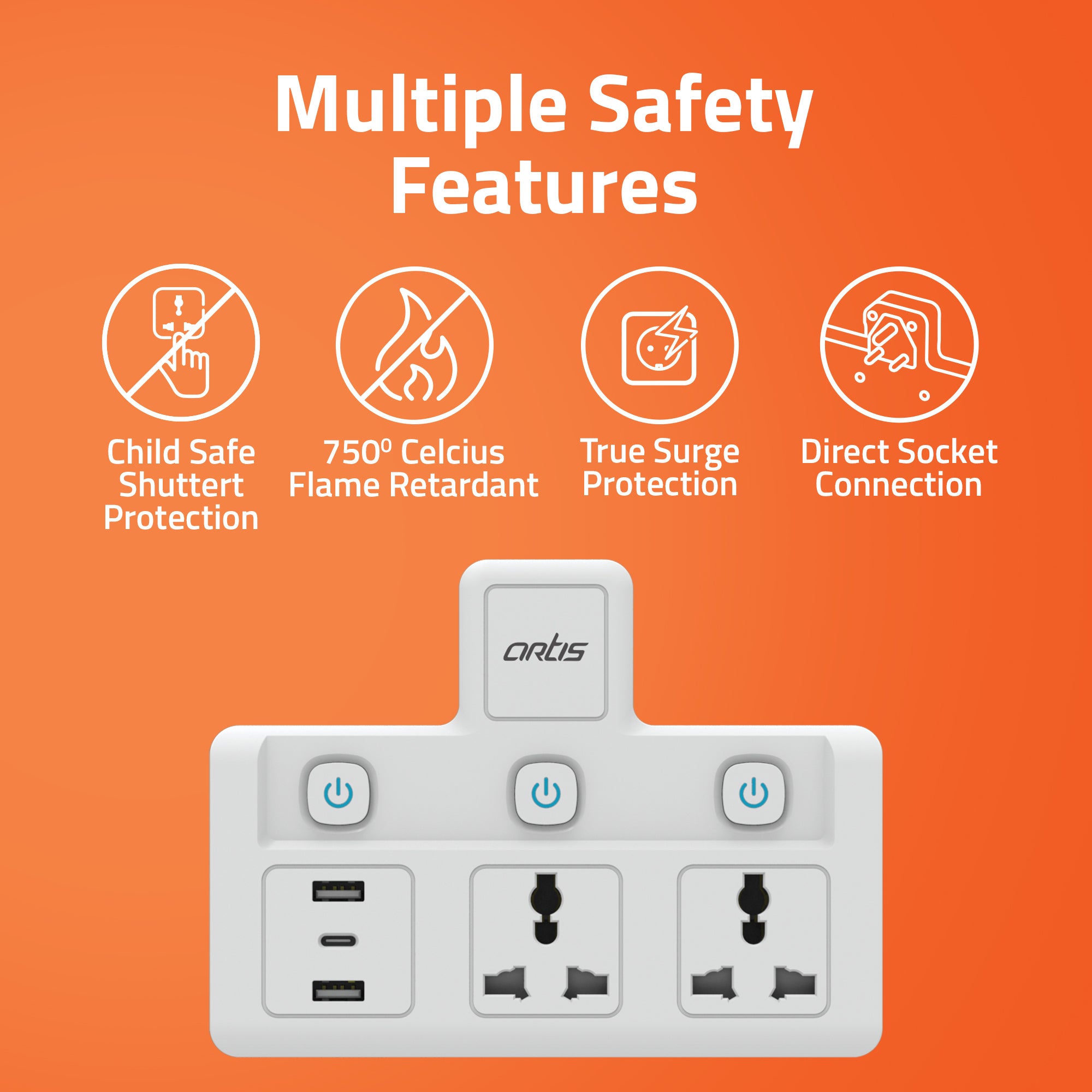 AR-2MS-3USBC Surge Protector