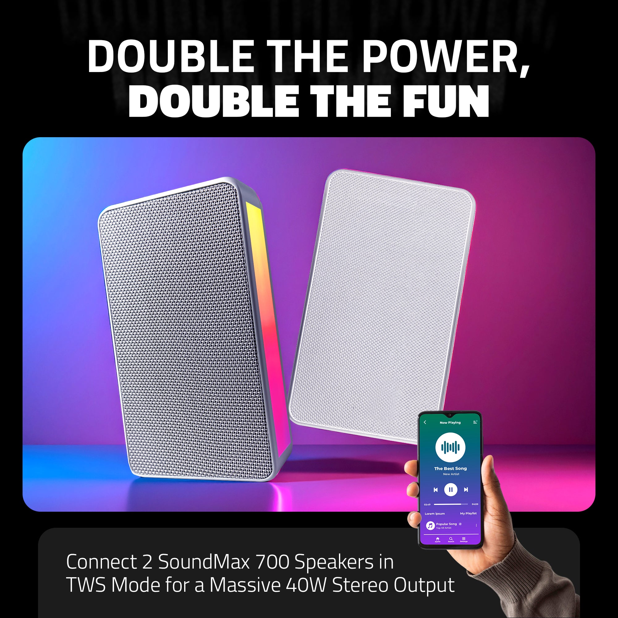 SoundMax 700  Wireless Bluetooth Speaker with USB Input, TF Card Input, FM Radio & TWS (20W RMS) White