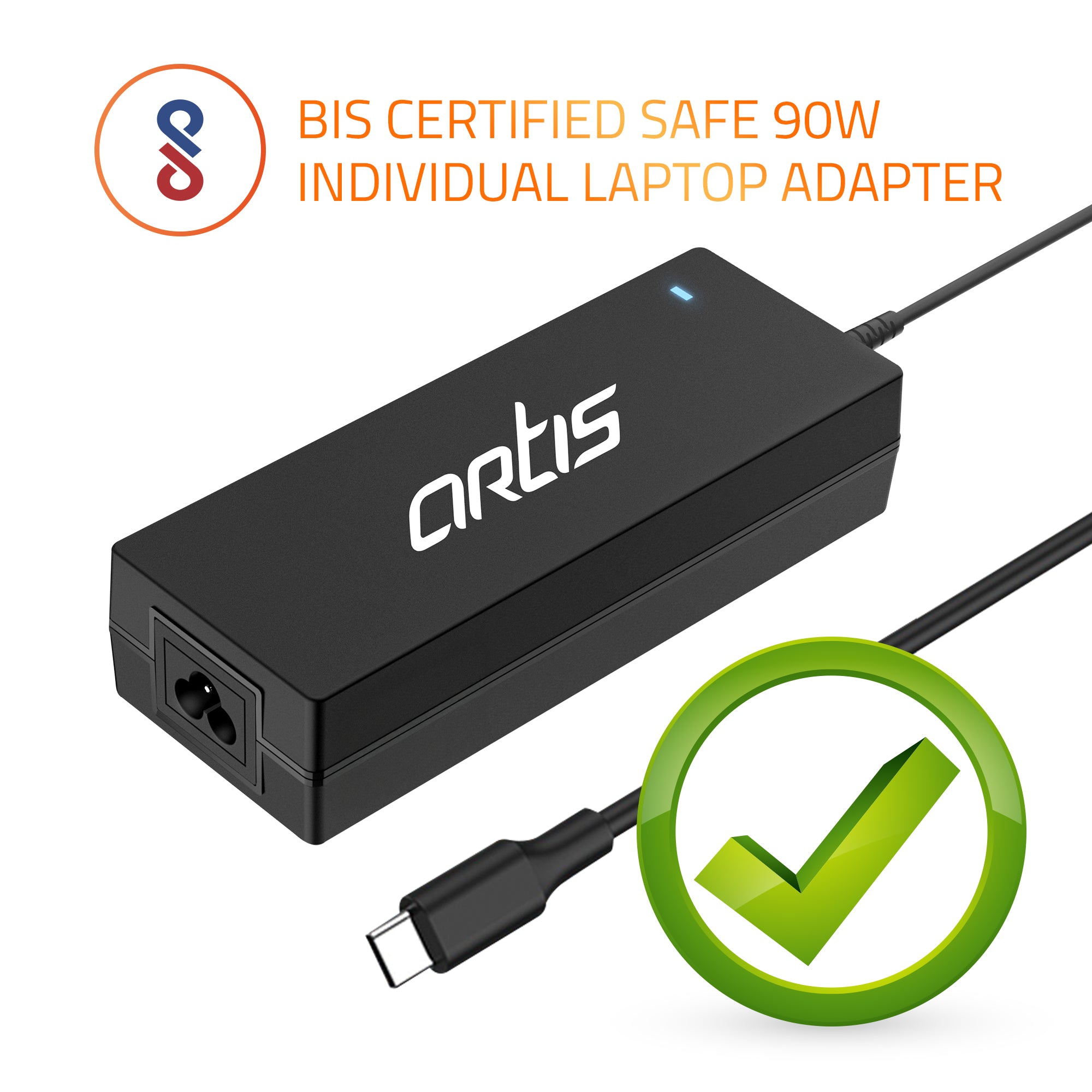 AR0907 90 Watt Laptop Charger/Adapter with Power Cord Compatible with USB-C Laptops (5V/3A, 9V/3A, 12V/3A, 15V/3A, 20V/4.5A, Pin: USB-C)