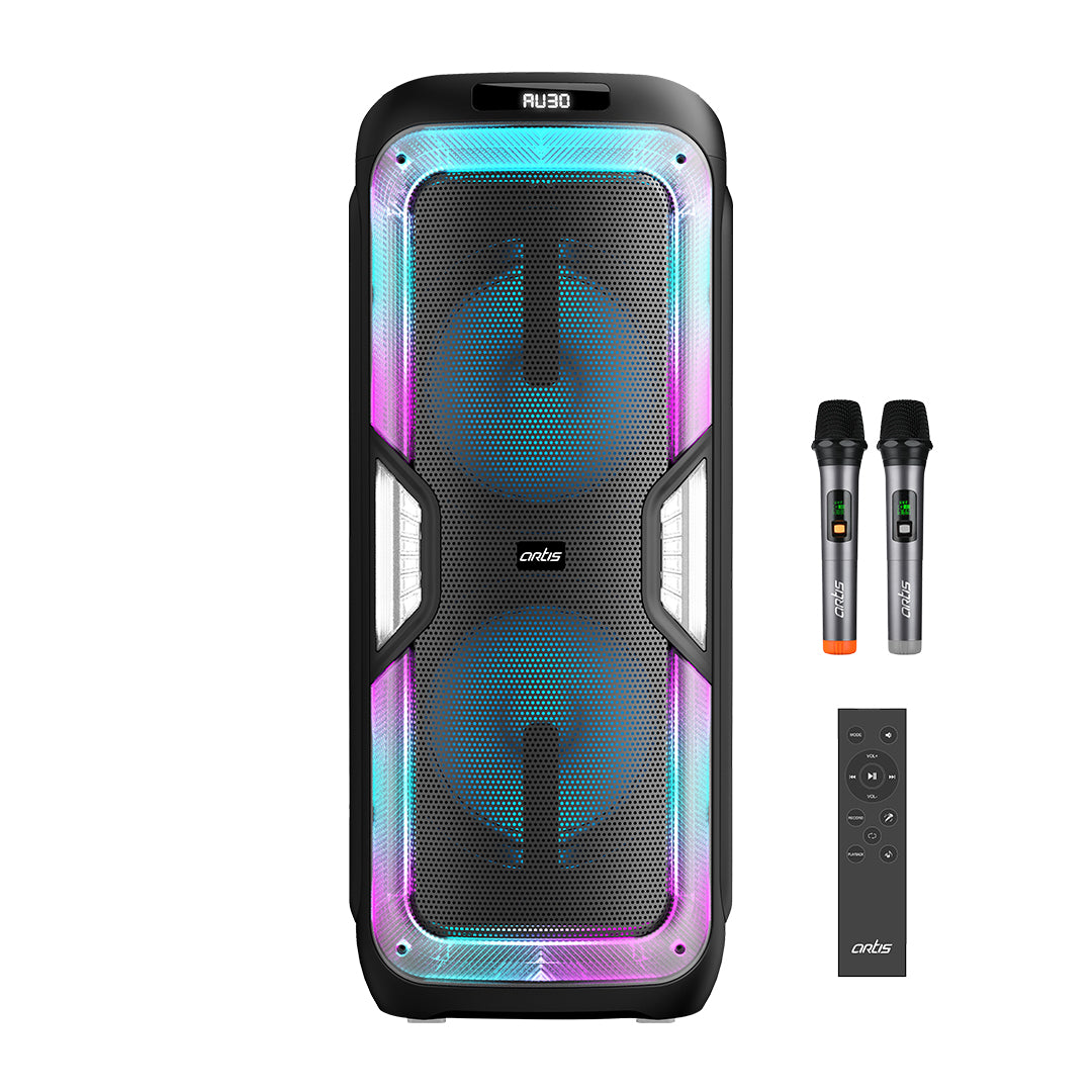 SoundPro 600 Wireless Bluetooth Party Speaker with FM/ TWS/USB/TF Card/AUX Input/Guitar Input/Wireless Mic & Wireless Remote (200W RMS Output) (Black)