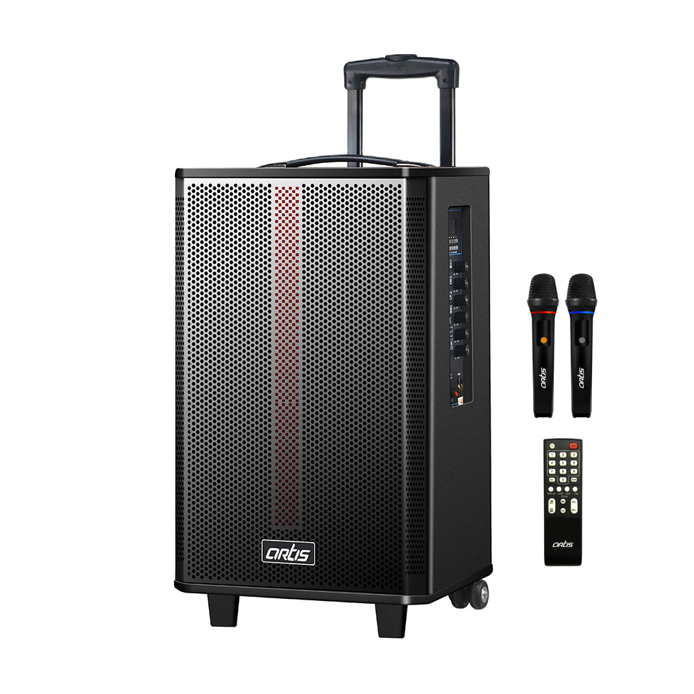 Thunder 1211 Wireless Bluetooth Trolly Speaker with FM/ TWS/USB/TF Card/AUX Input/Guitar Input/Wireless Mic & Wireless Remote (200W RMS Output) (Black)