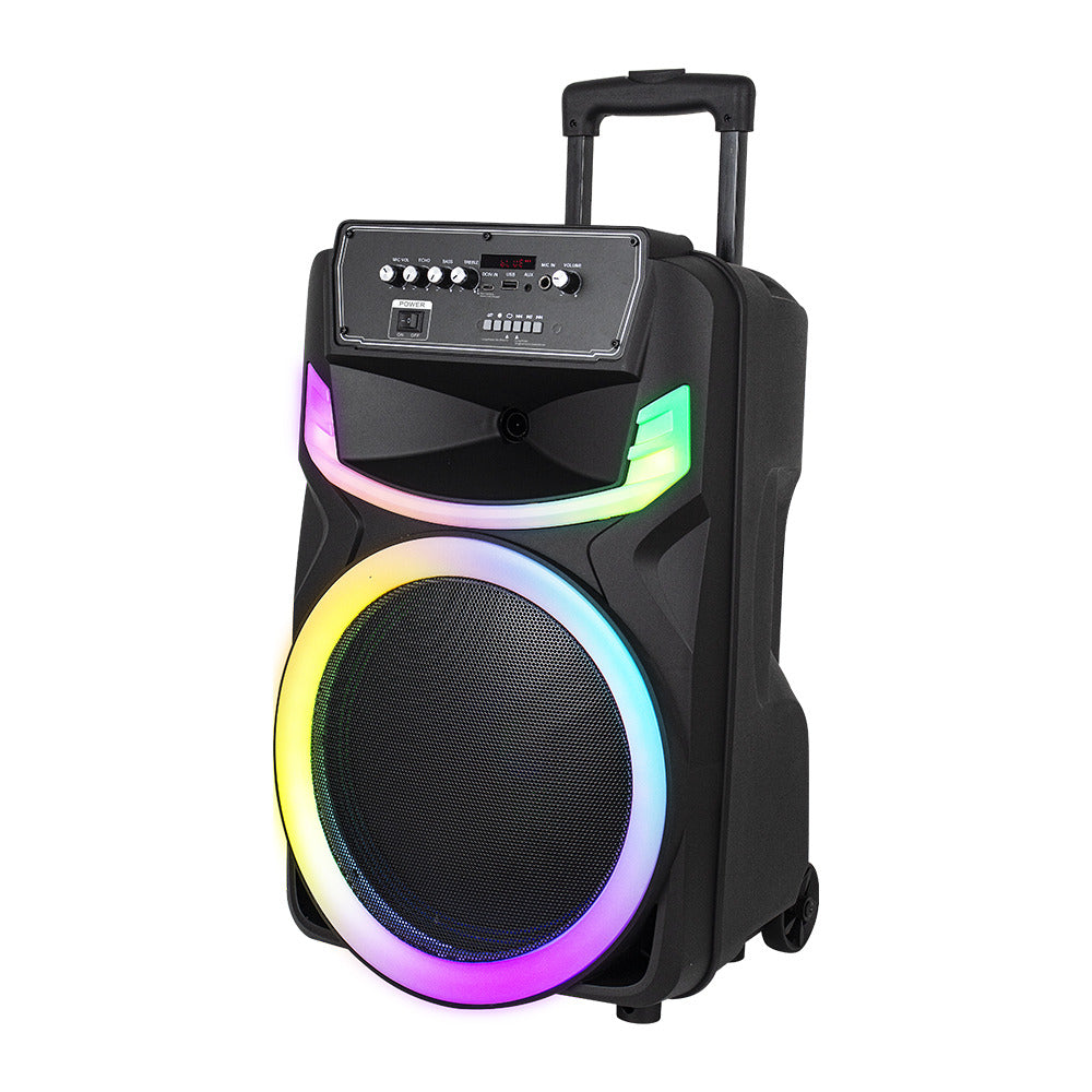Rockstar 1112 Wireless Bluetooth Trolly Speaker with RGB LED Lights FM/ TWS/USB/TF Card/AUX Input /Wireless Mic & Wireless Remote (80W RMS Output) (Black)