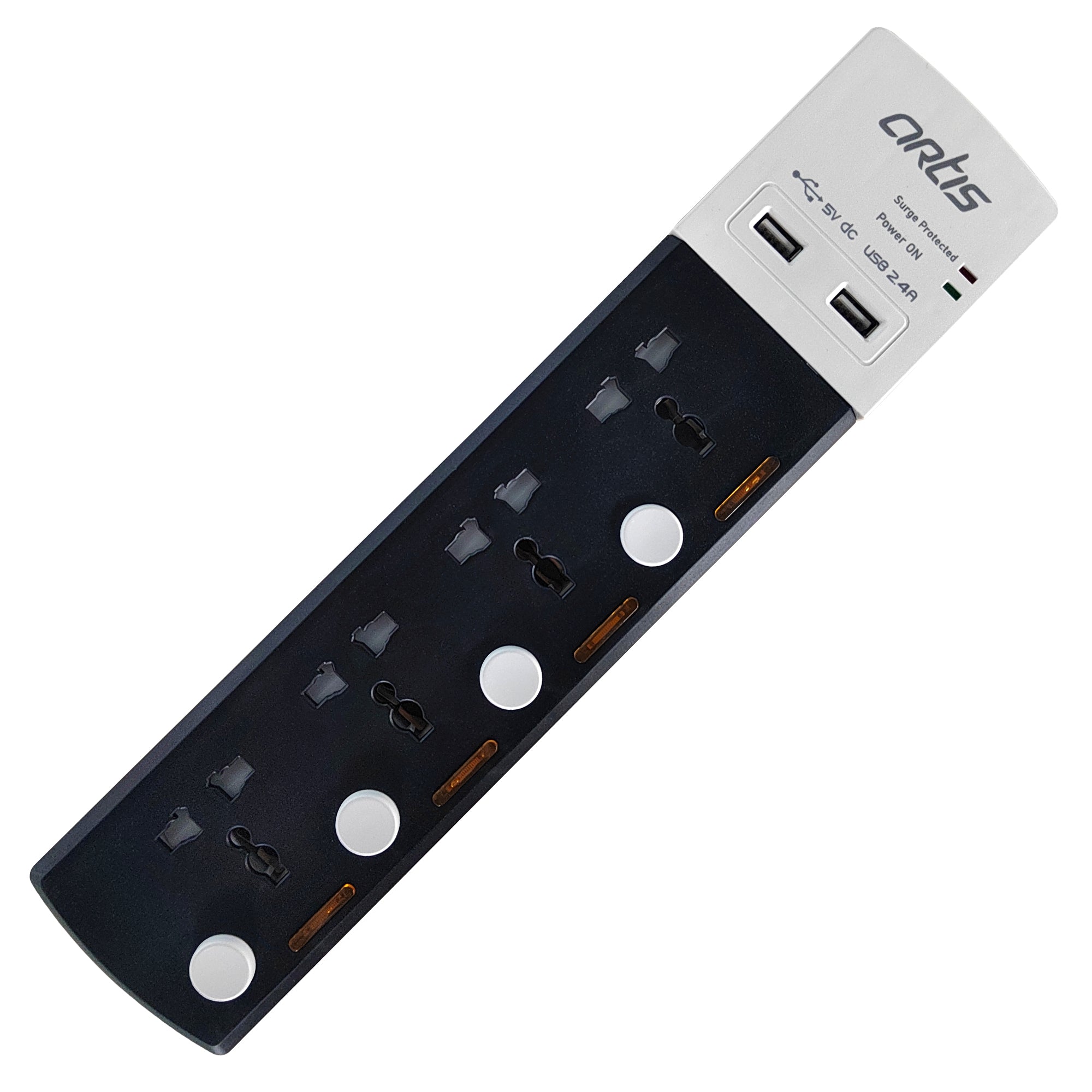 AR-4MSU-CB 4 Universal Sockets & 2 USB Surge Protector with Individual Switch (Black)