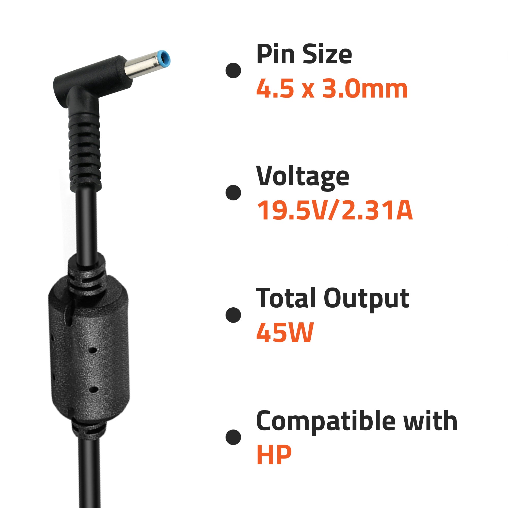 A0407 45Watt Laptop Adapter Compatible with HP Laptops (19.5V/2.31A ,Pin : 4.5 x 3.0 mm)