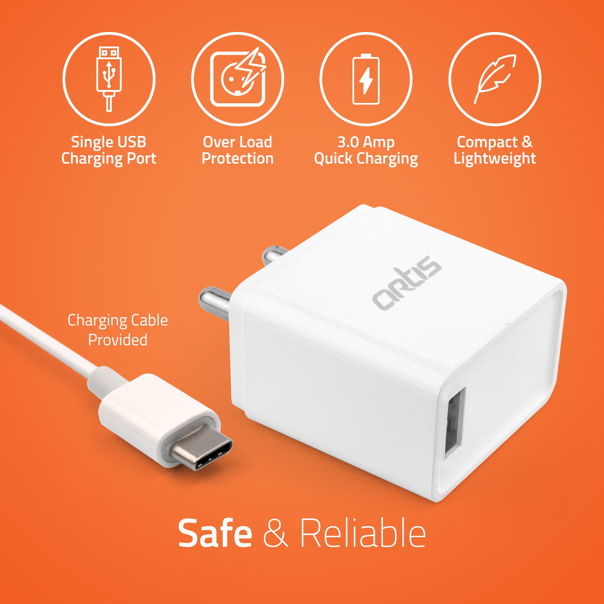 UQC100 QC3.0 Quick Wall Charger Adapter with Type C Cable(White)