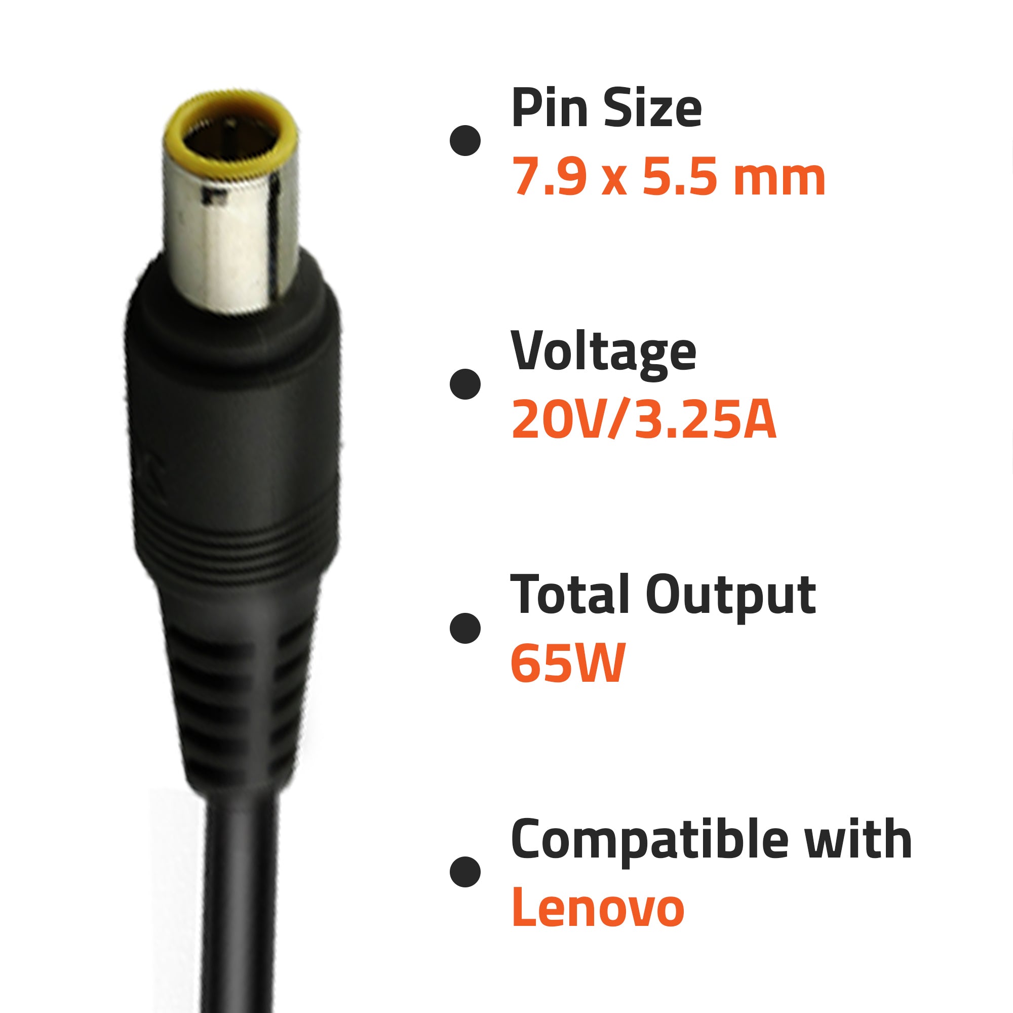 AR0508 65Watt Laptop Adapter Compatible with Lenovo Laptops (20V/3.25A ,Pin : 7.9 x 5.5 mm)