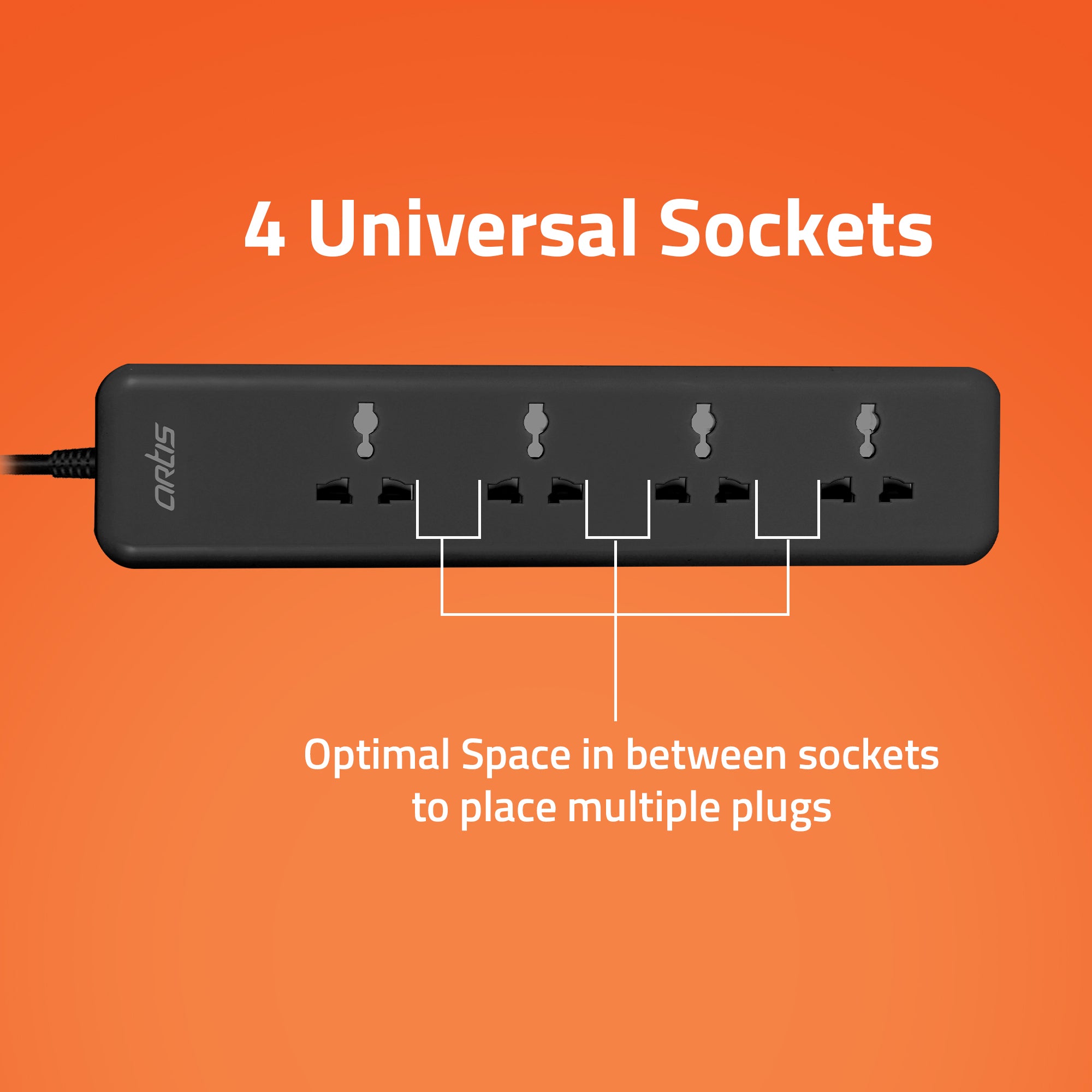 AR-4SS-CB 4 Universal Sockets with Single Switch Surge Protector