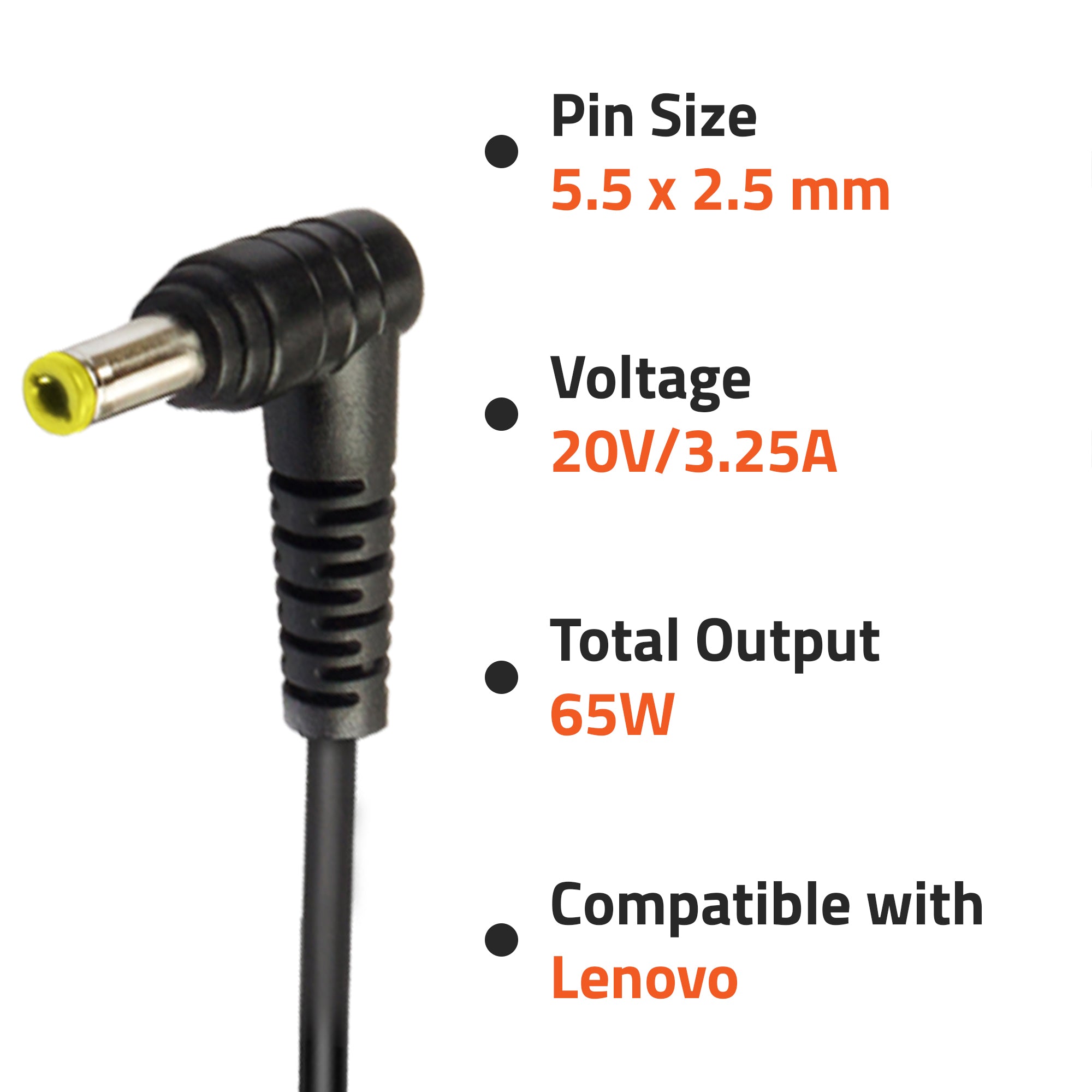 AR0504 65 Watt Laptop Charger Adapter Compatible with Lenovo Laptops (20V/3.25A ,Pin : 5.5 x 2.5 mm)
