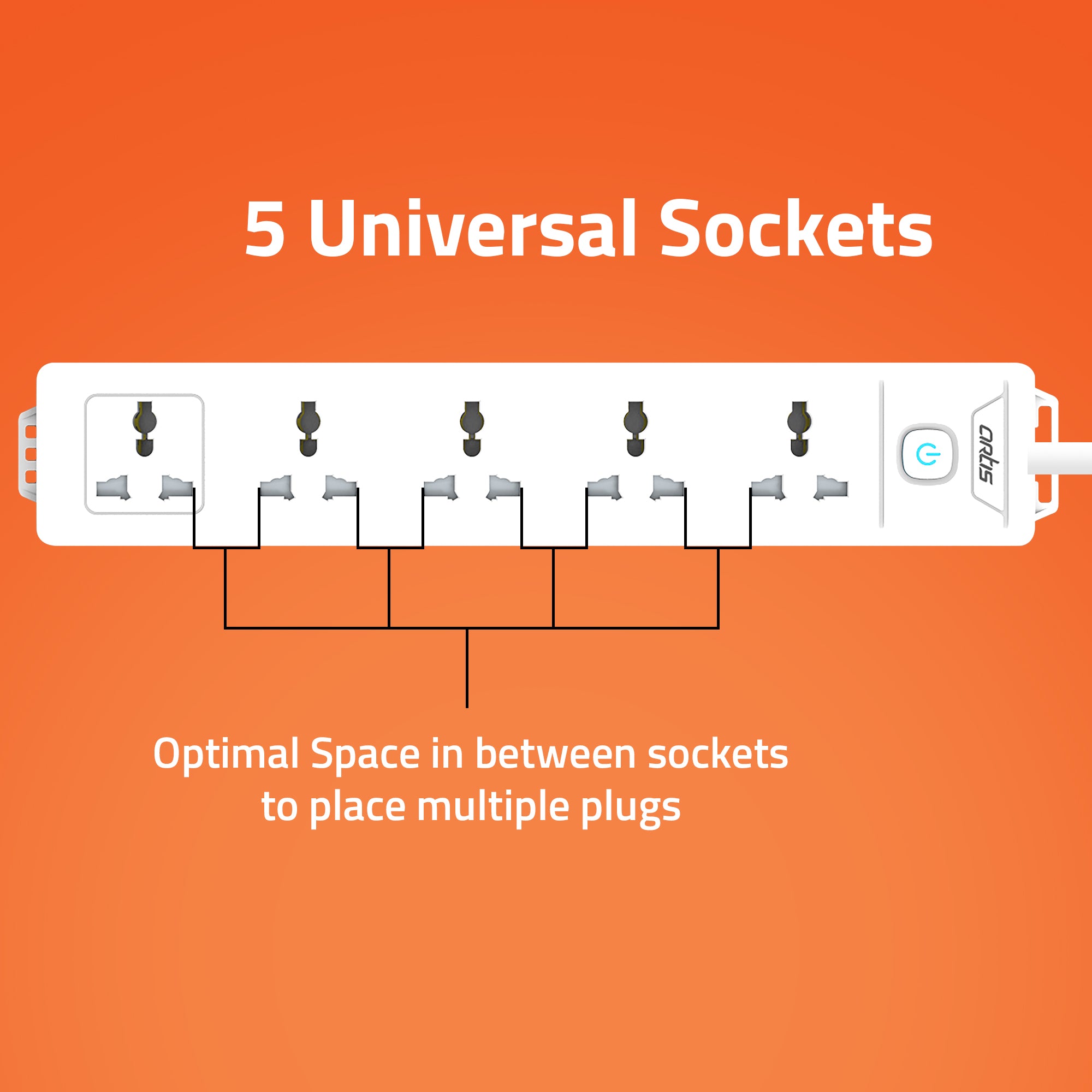 AR-5SS 5 Universal Sockets Surge Protector with Single Switch