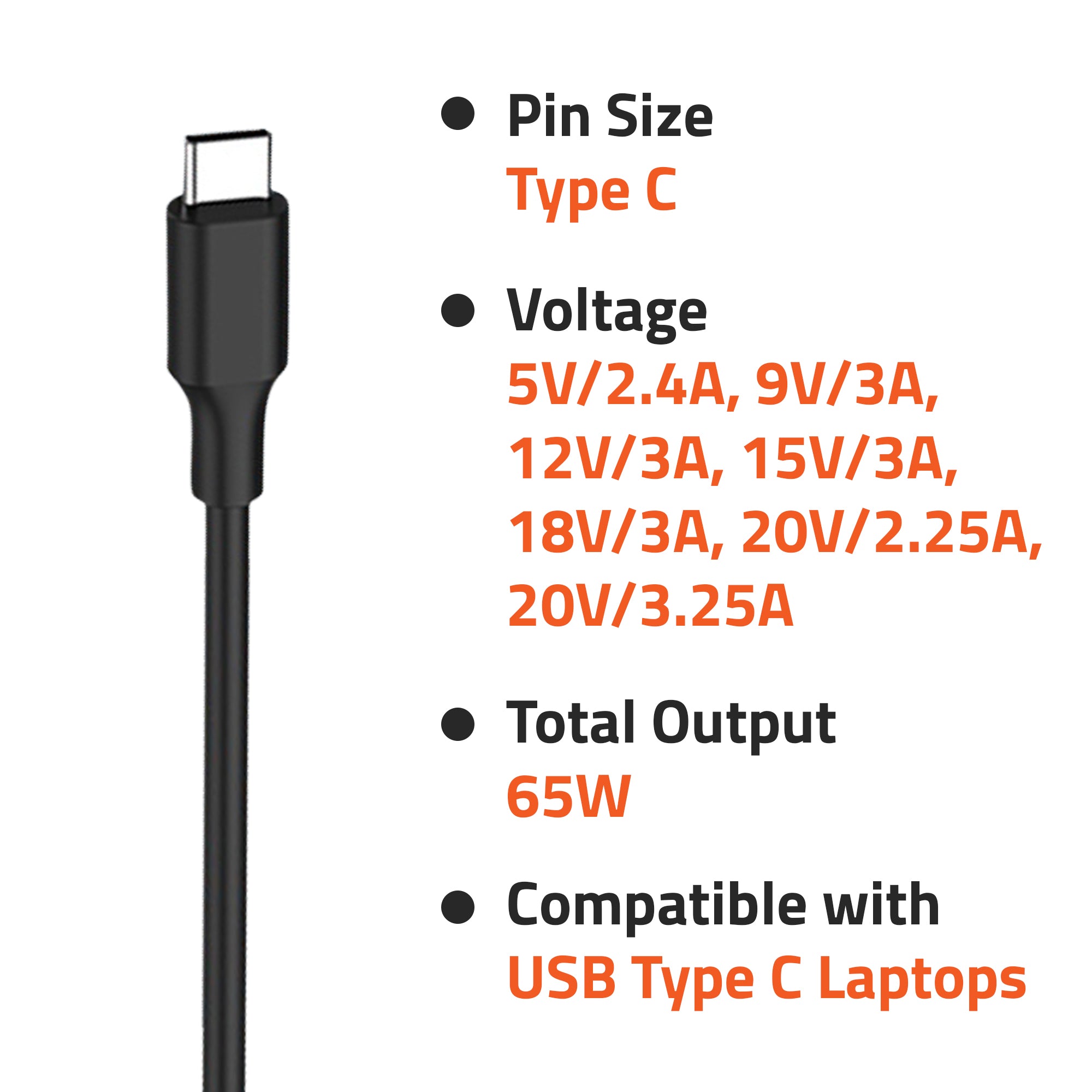 65W  USB Type C  Laptop Adapter