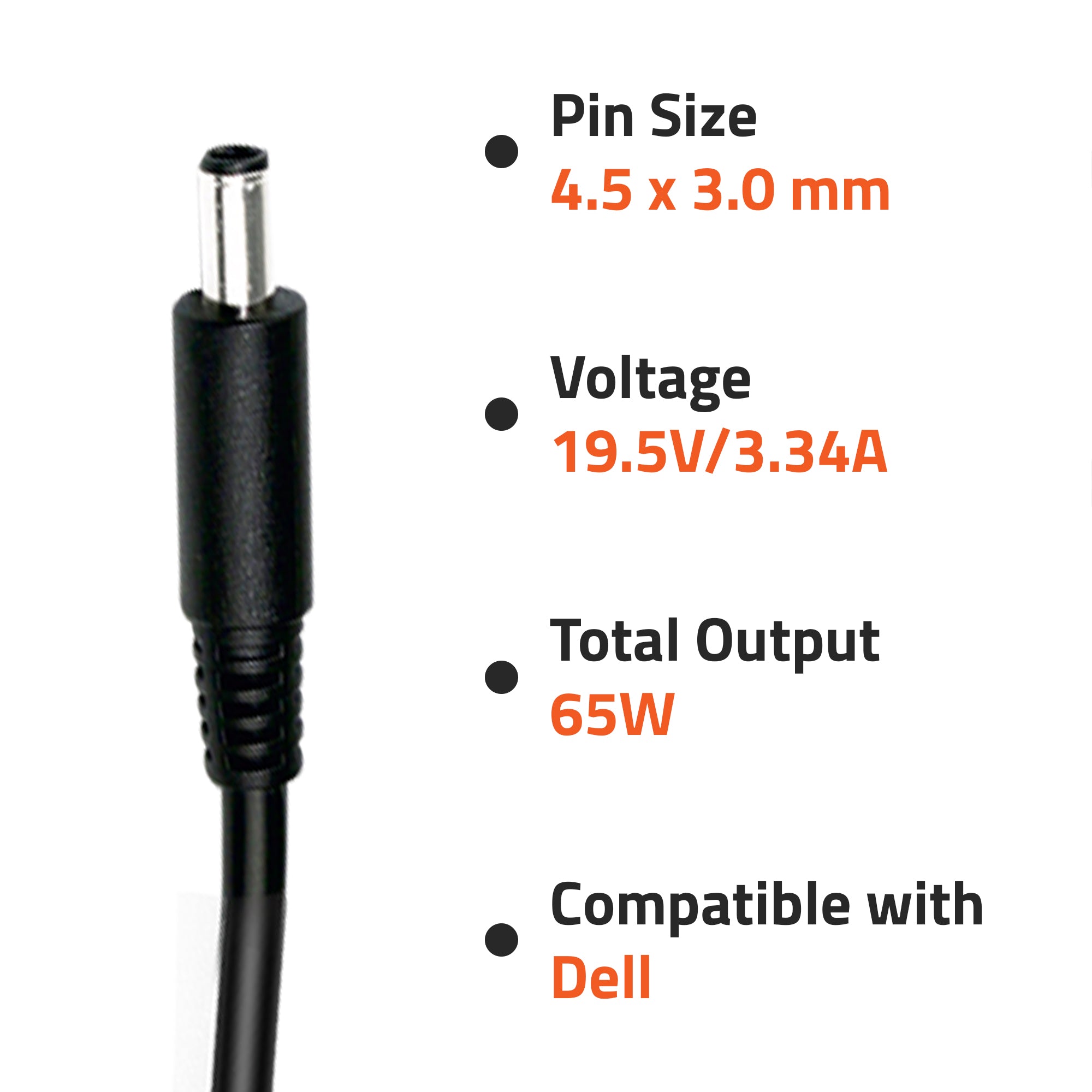 AR0501(N) 65 Watt Laptop Charger Adapter Compatible with Dell Laptops (19.5V/3.34A ,Pin : 4.5 x 3.0mm)