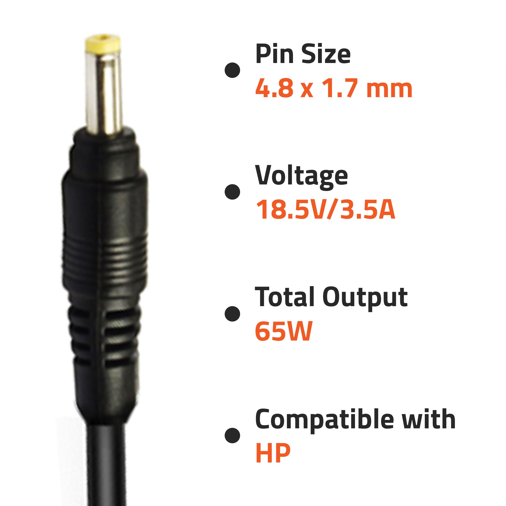AR0502 65Watt Laptop Adapter Compatible with HP Laptops (18.5V/3.5A ,Yellow Pin : 4.8 x 1.7mm)