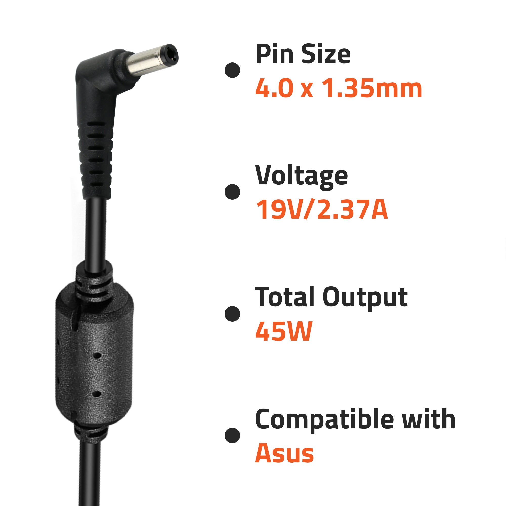 A0406 45Watt Laptop Adapter Compatible with Asus Laptops (19V/2.37A ,Pin : 4.0 x 1.35mm)