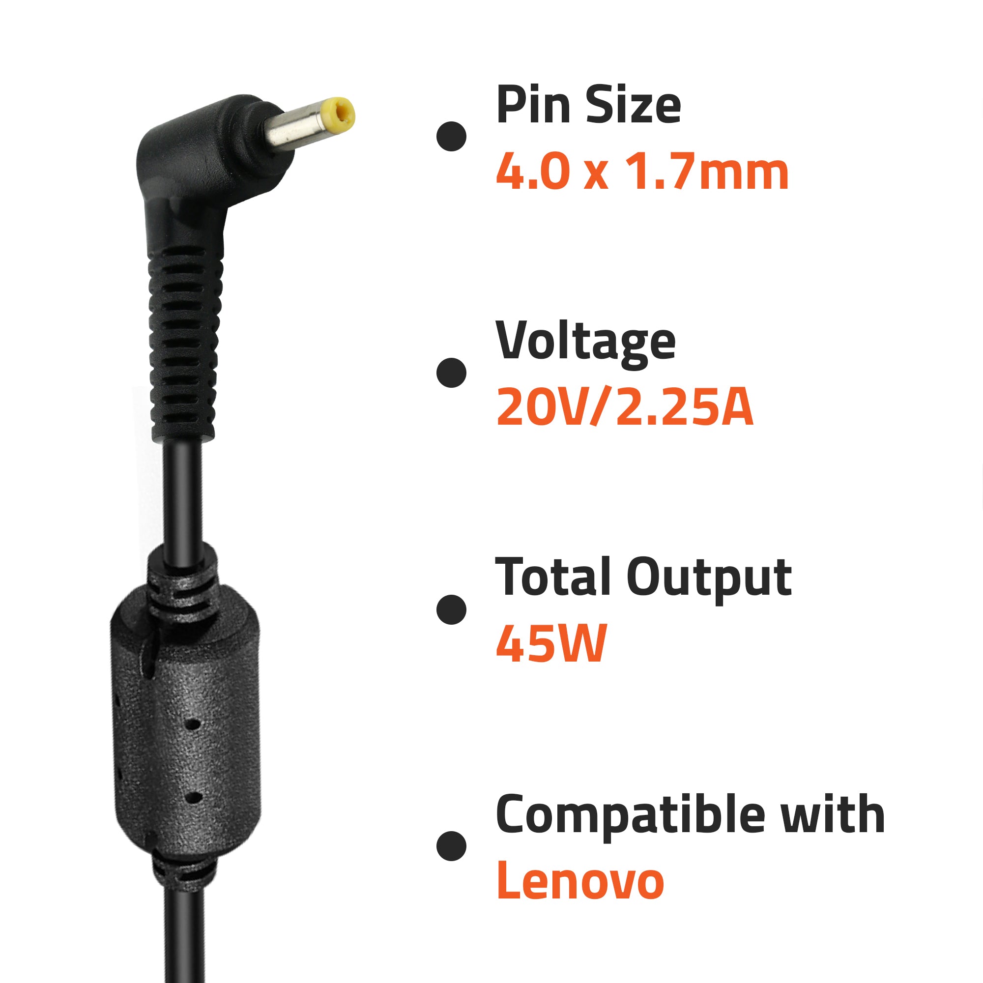 A0404 45Watt Laptop Adapter Compatible with Lenovo Laptops (20V/2.25A ,Pin: 4.0 x 1.7mm)