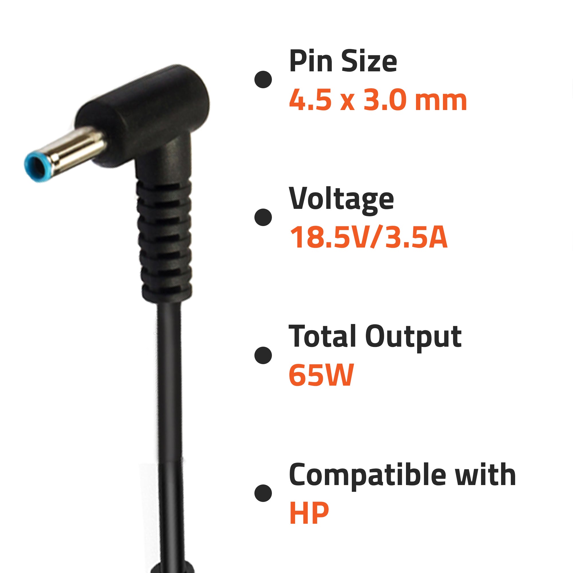 AR0502 65Watt Laptop Adapter Compatible with HP Laptops (18.5V/3.5A ,Blue Pin : 4.5 x 3.0mm)