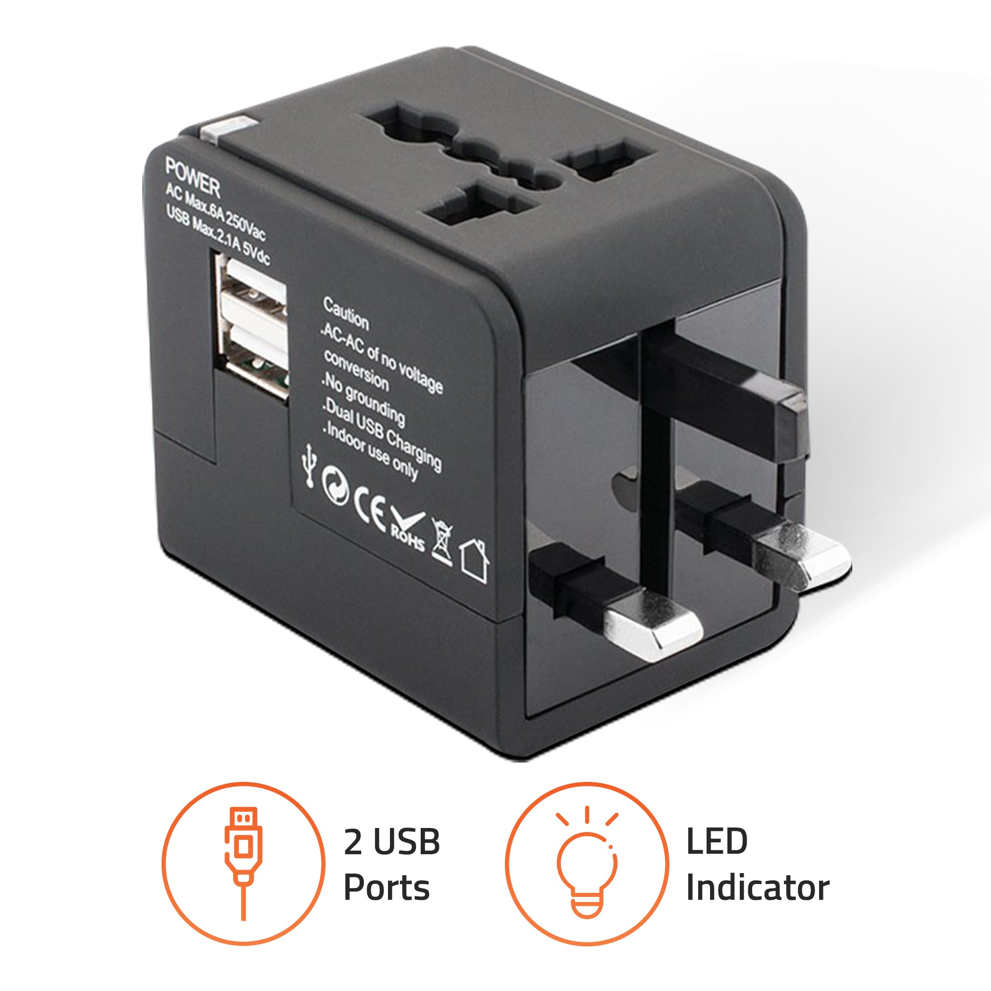 Magtfulde Vædde Normal UV200 USB Universal Travel Adapter (Black)