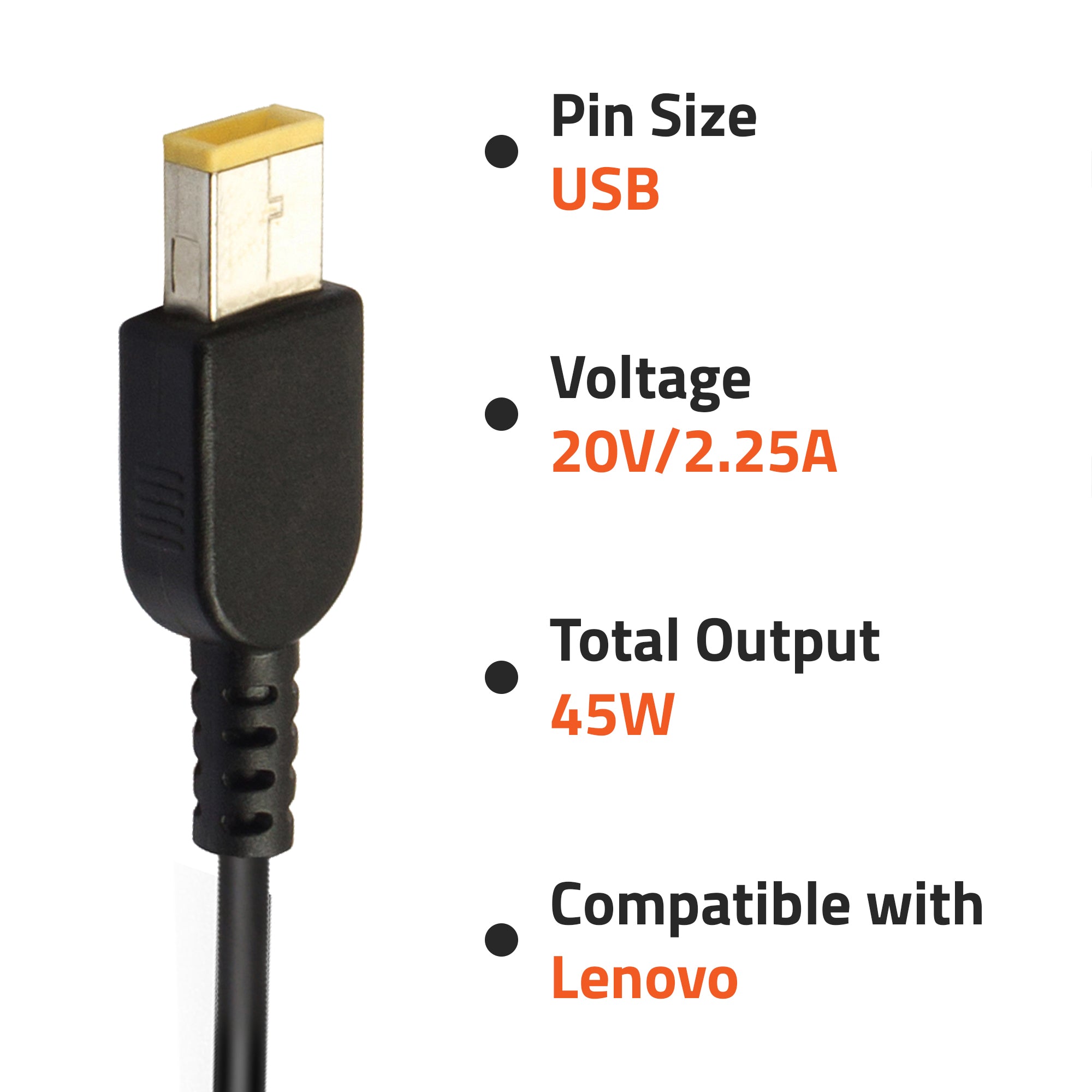 A0401 45Watt Laptop Adapter Compatible with Lenovo Laptops (20V/2.25A ,USB Pin)