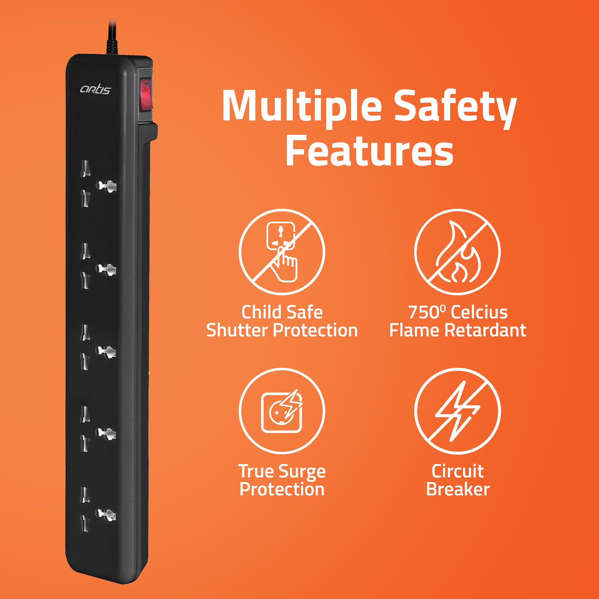 AR-5SS-CB 5 Universal Sockets Surge Protector with Single Switch