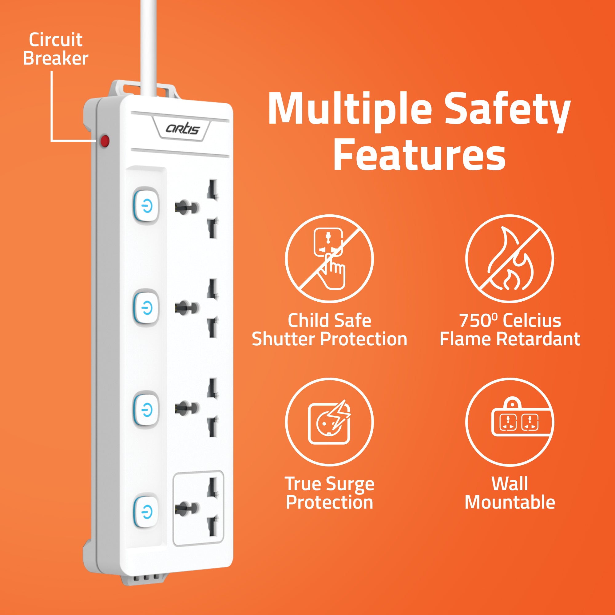AR-4MS 4 Universal Sockets with Multi Switch Surge Protector