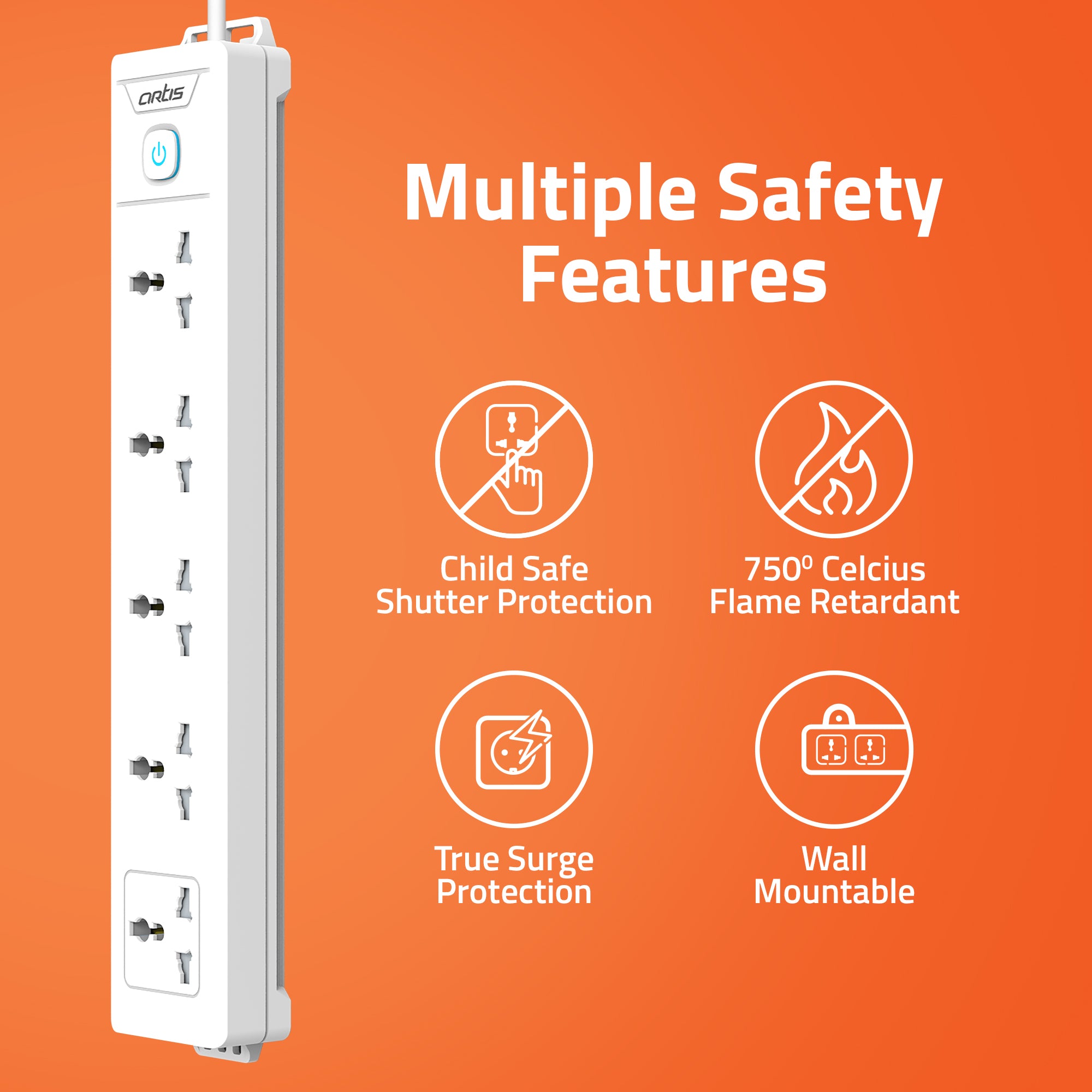 AR-5SS 5 Universal Sockets Surge Protector with Single Switch