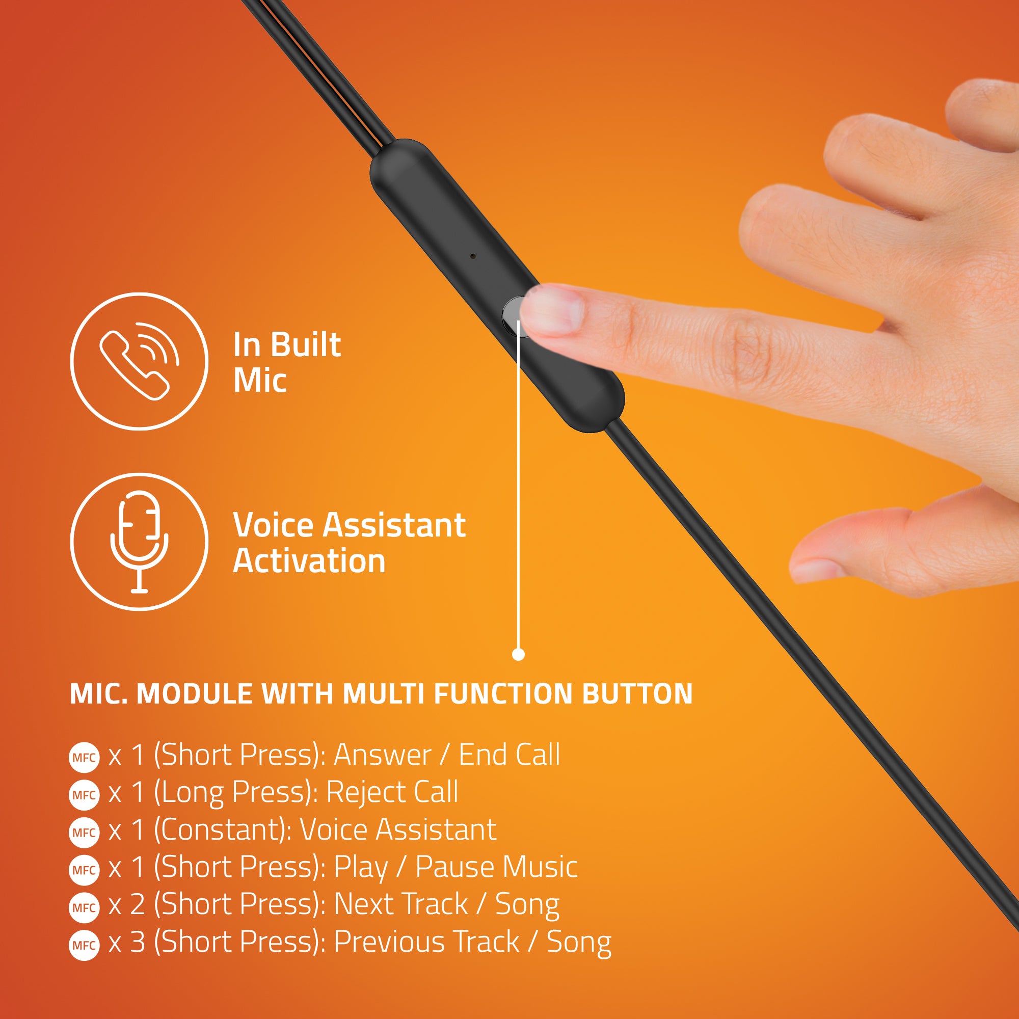 E500M Artis Wired Earphones - Mic. Module with Multi Function Button