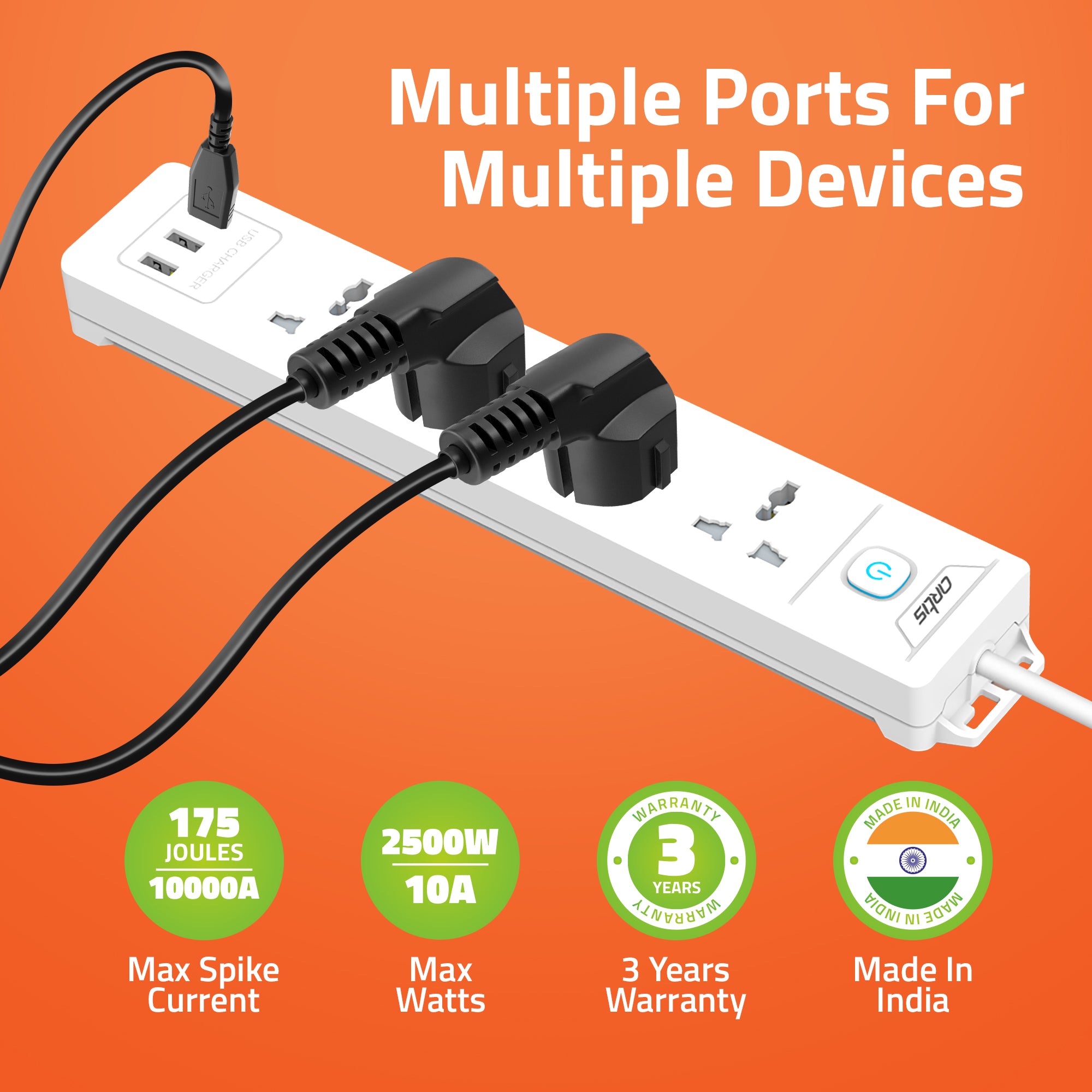 AR-4SS-USB 4 Universal Sockets Surge Protector & 3 USB with Single Switch